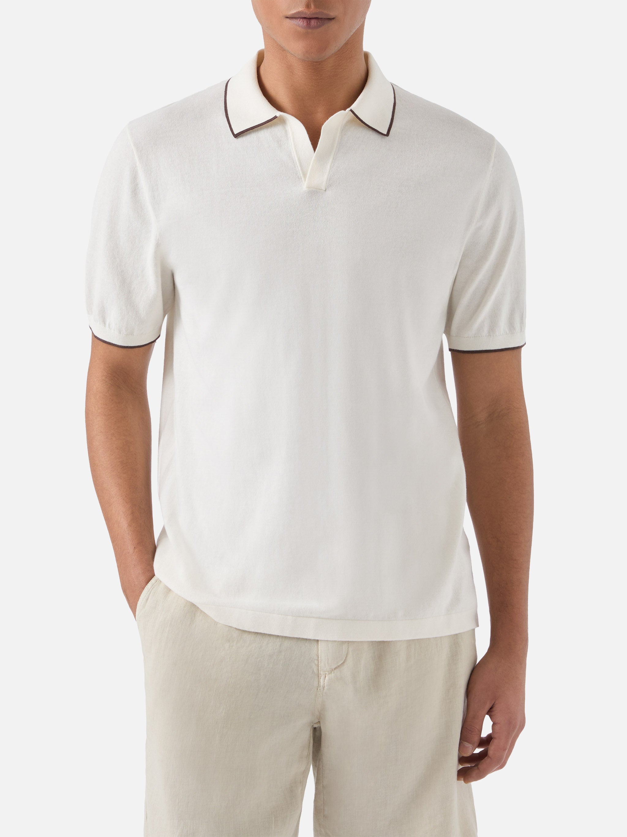 mc2-saint-barth-polo-sloan-in-cotone-high-twist-beige-con-profili-a-contrasto-uo image 1