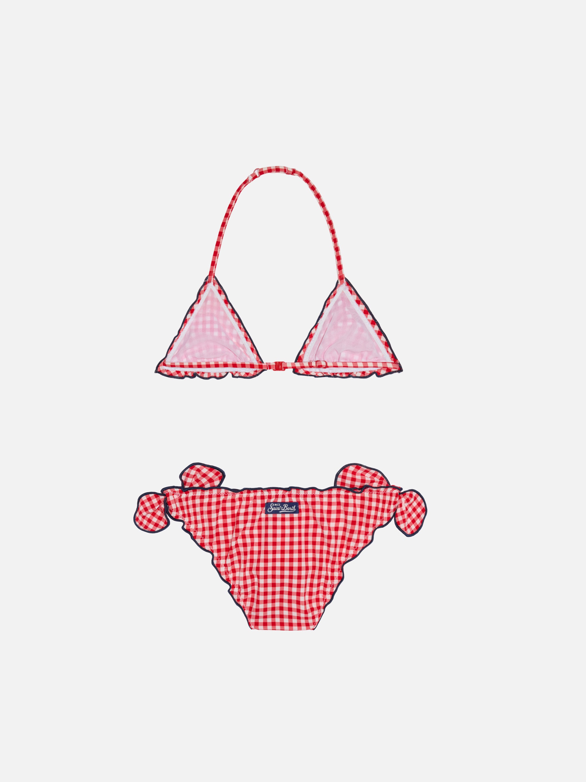 mc2-saint-barth-bikini-da-bambina-a-triangolo-con-stampa-vichy-rossa-e-bianca image 2