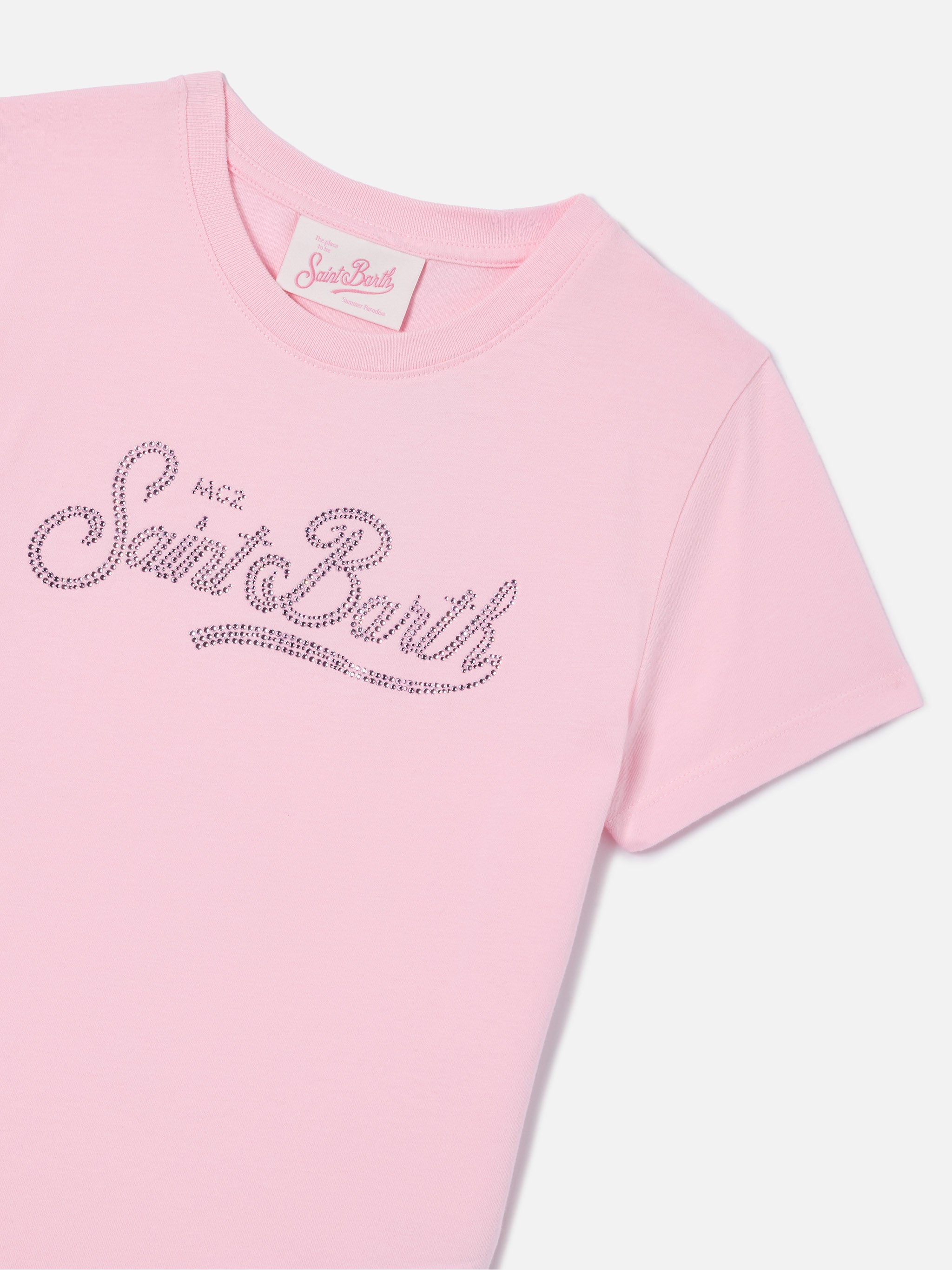 mc2-saint-barth-t-shirt-elly-bambina-in-cotone-rosa-con-strass image 2