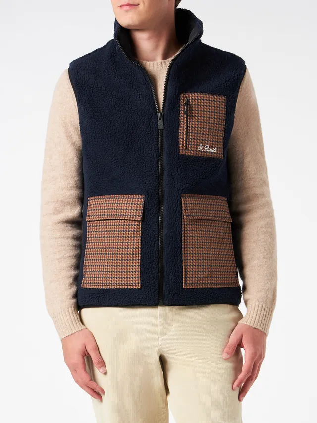 mc2-saint-barth-wanaka-gilet-uomo-sherpa-blu-tasche-check image 1