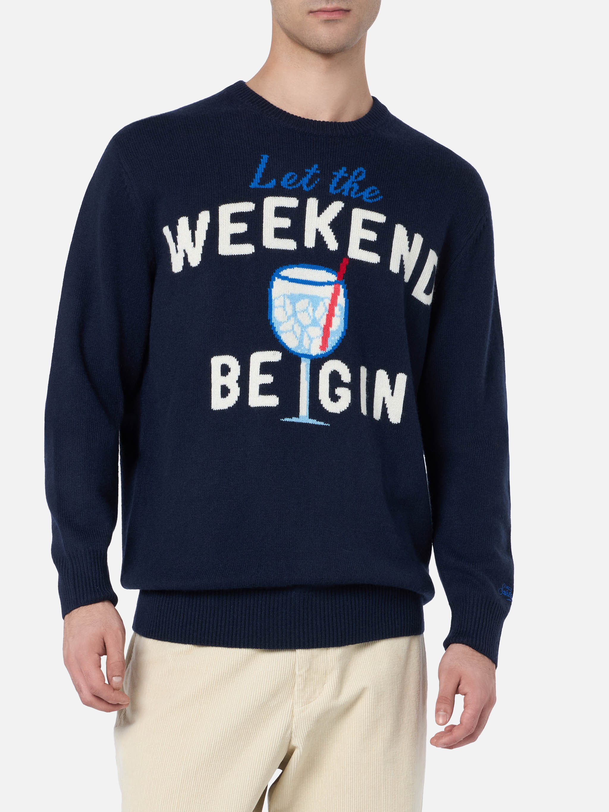 mc2-saint-barth-heron-maglione-uomo-blu-stampa-let-the-weekend-be-gin image 1