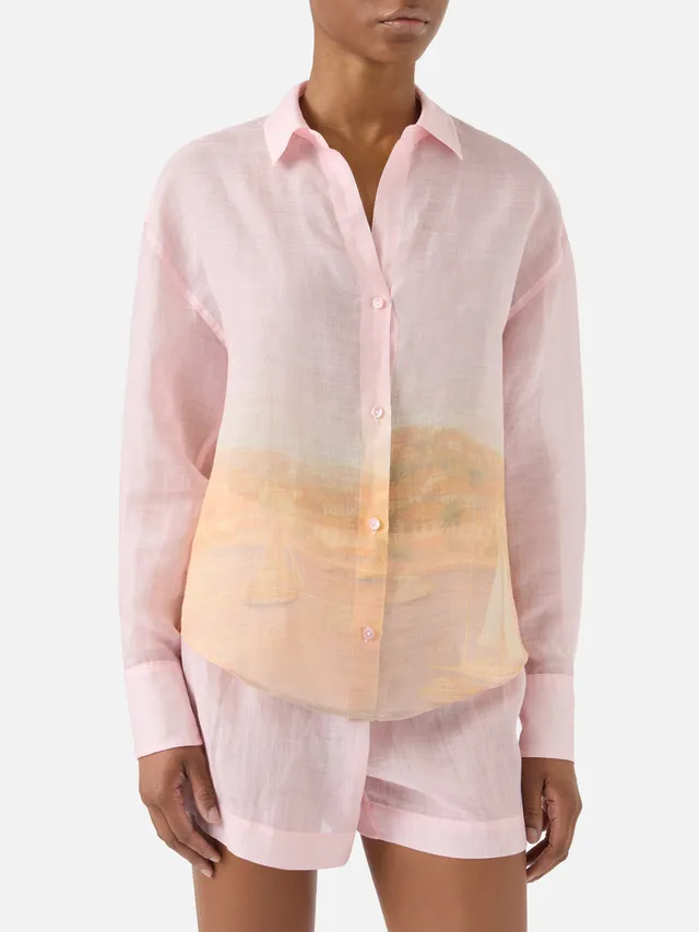 mc2-saint-barth-cristal-camicia-donna-in-ramie-stampa-sunset-rosa-fit-oversize image 1