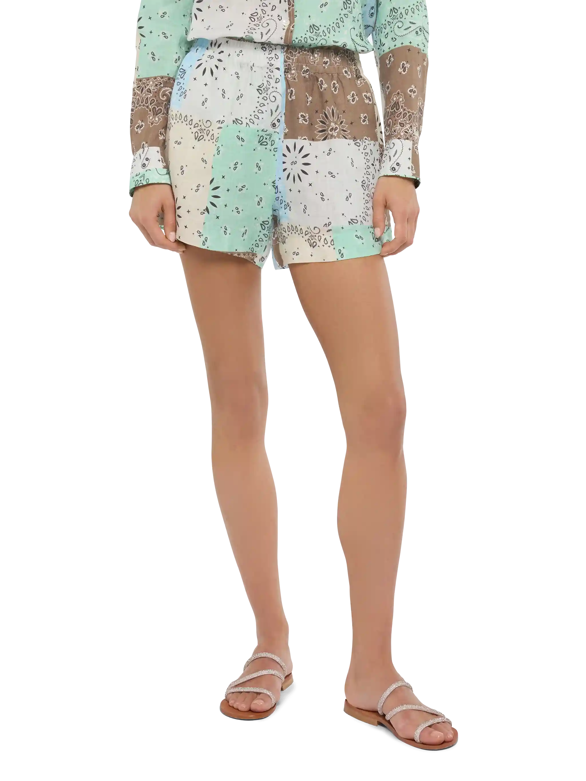 mc2-saint-barth-meave-shorts-donna-in-lino-stampa-bandana-verde-salvia image 1