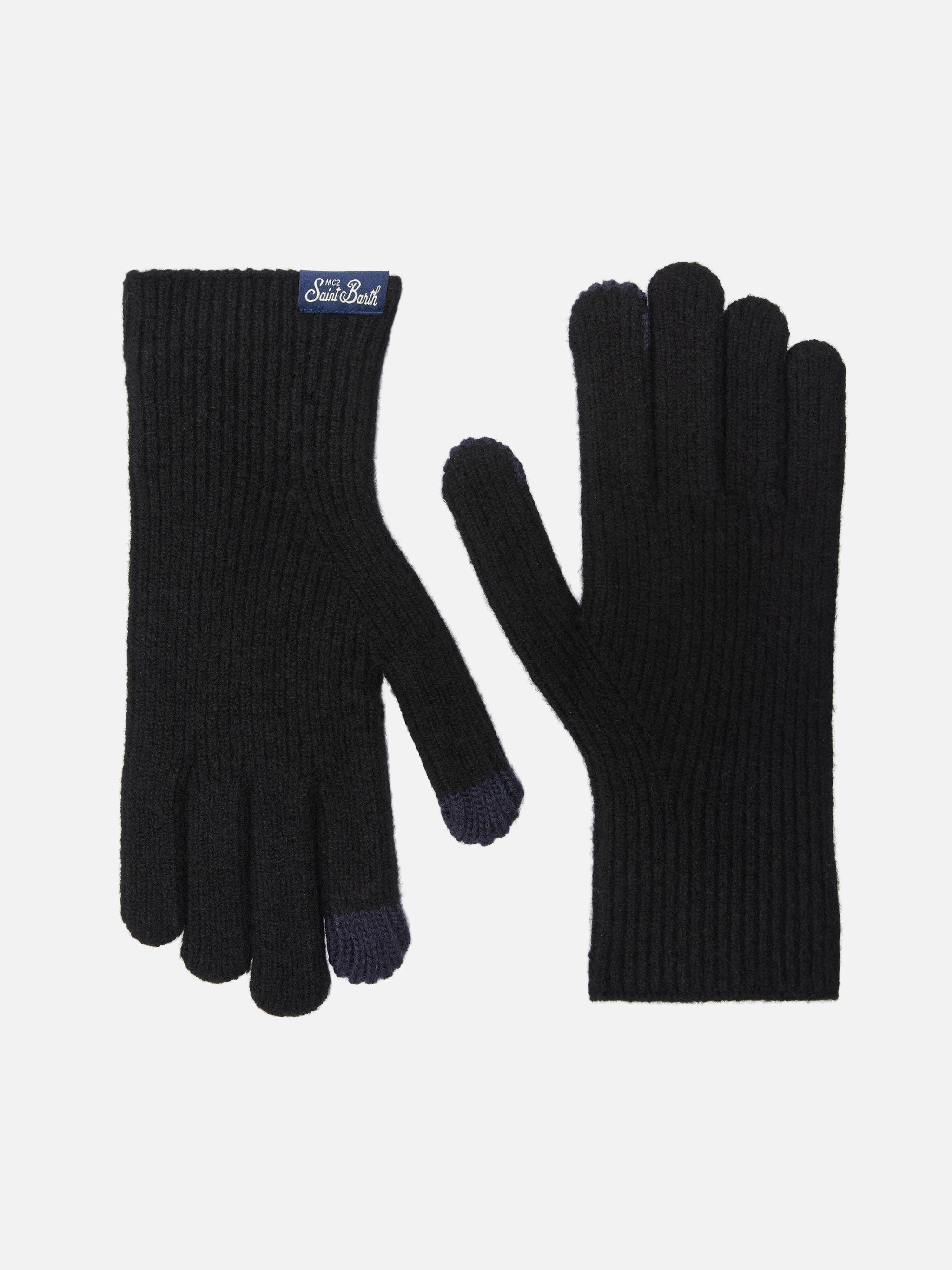 mc2-saint-barth-brixton-guanti-elasticizzati-neri-in-misto-cashmere-a-coste image 1