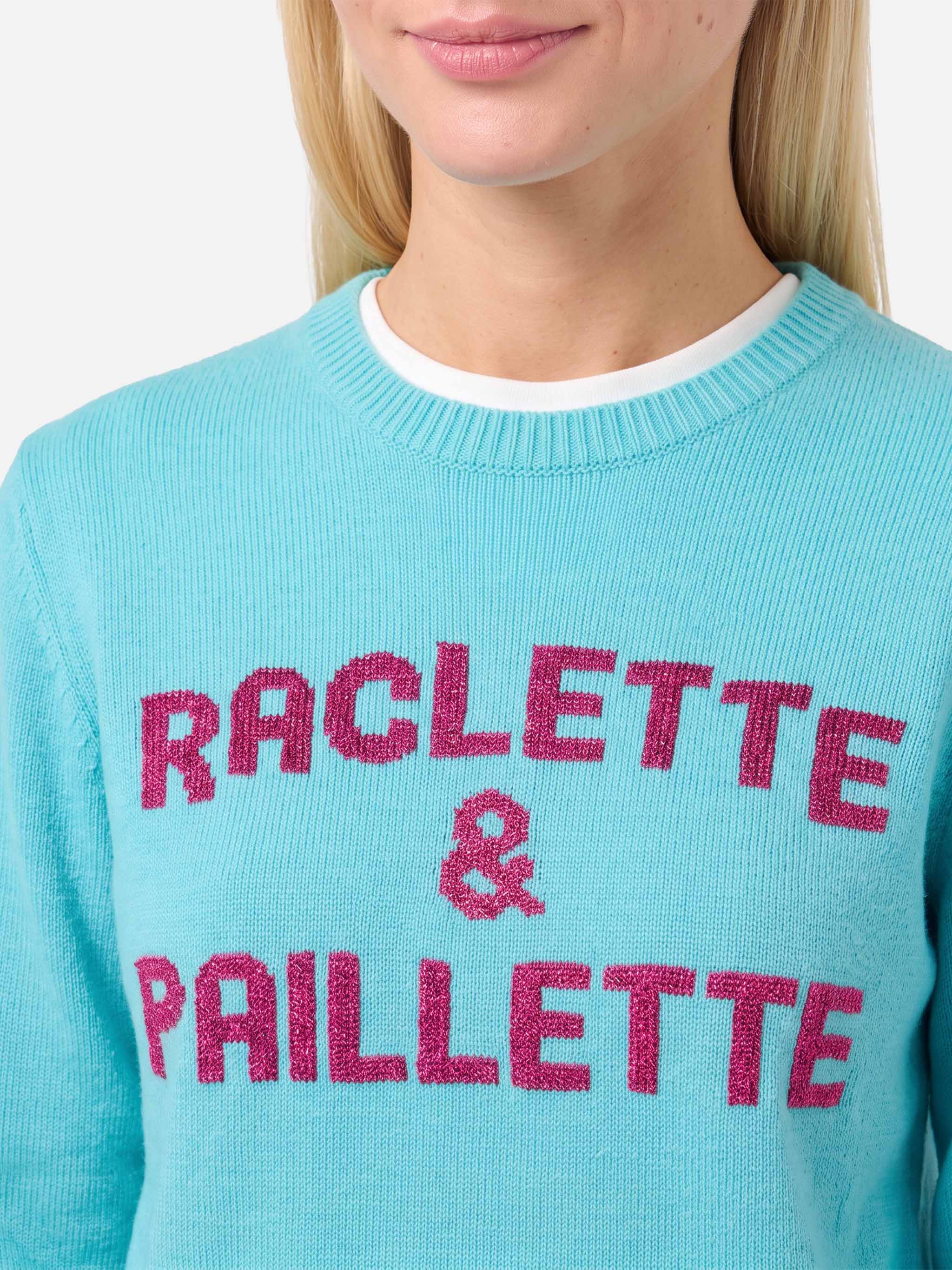 mc2-saint-barth-maglione-new-queen-verde-acqua-con-scritta-raclette-paillettes image 3