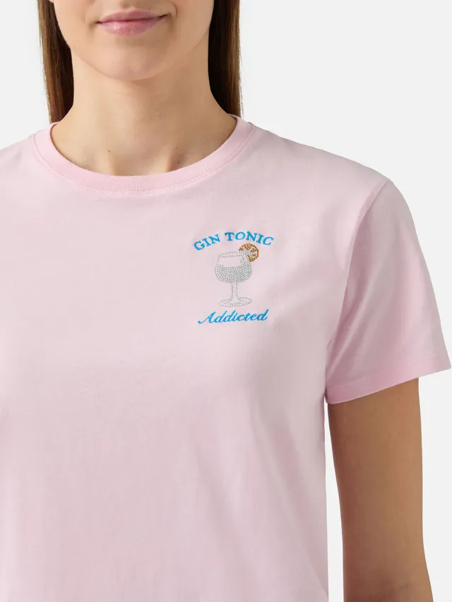 mc2-saint-barth-t-shirt-emilie-donna-in-cotone-rosa-gin-tonic-addicted-strass image 1