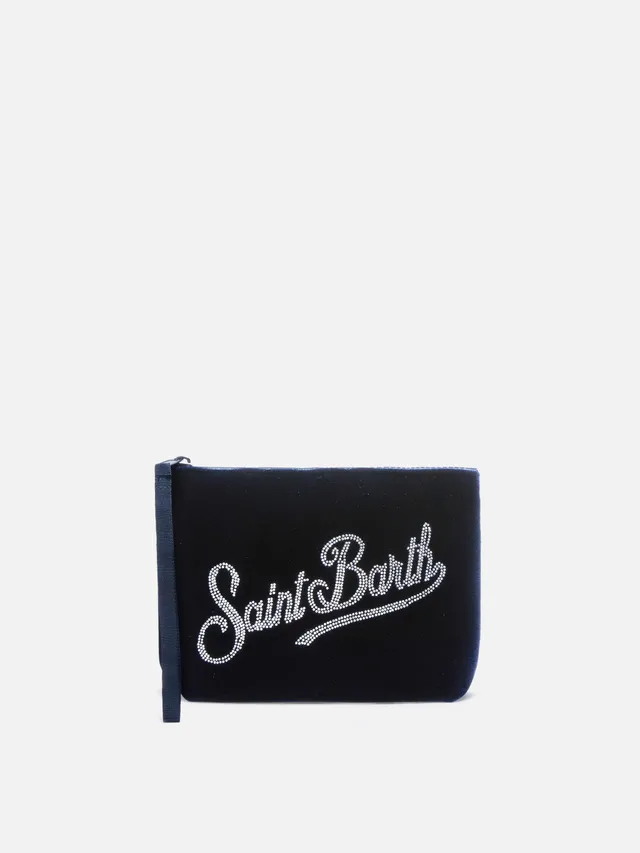 pochette-mc2-saint-barth-aline-in-scuba-effetto-velluto-blu-con-logo-strass image 1