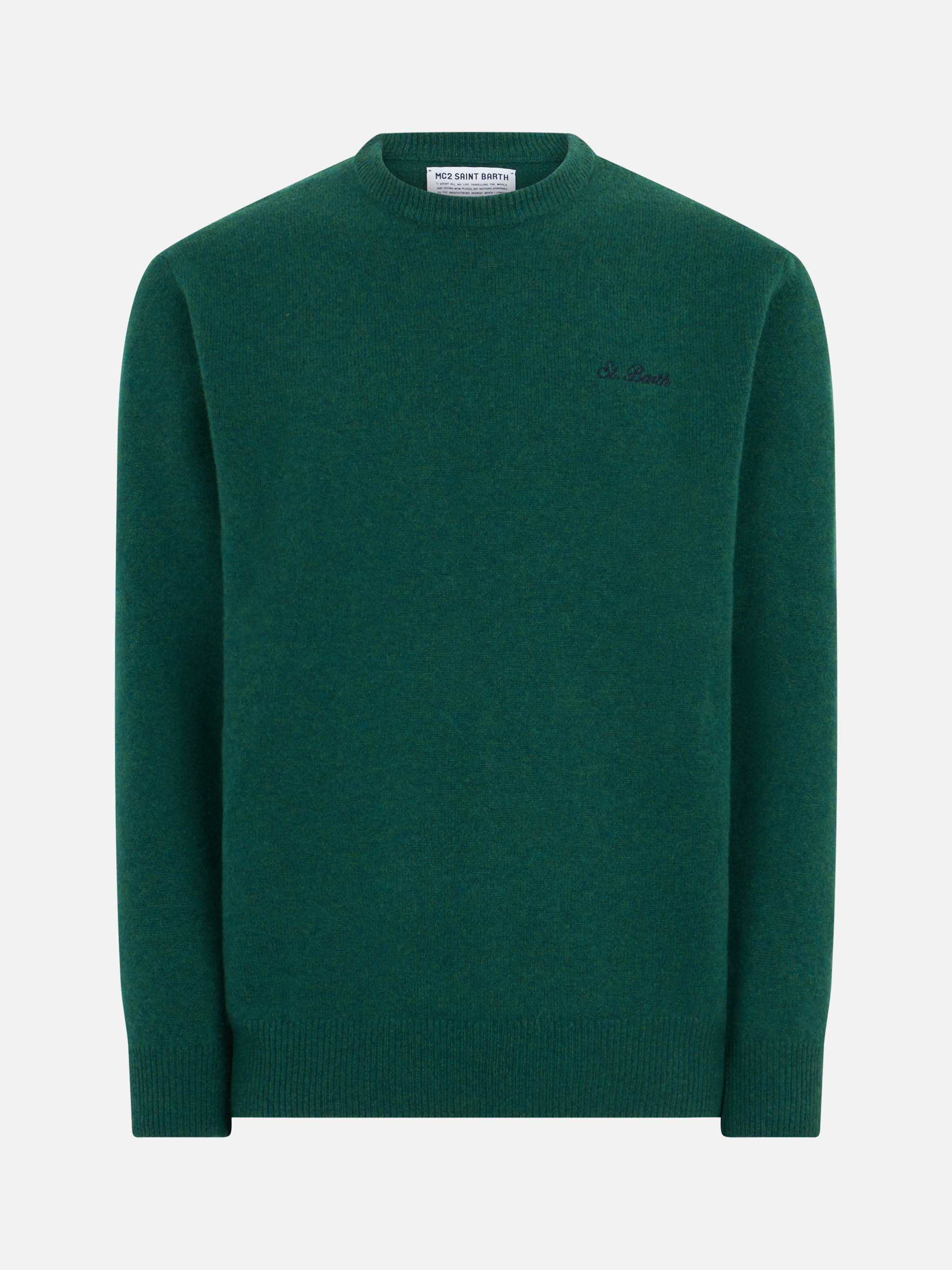 mc2-saint-barth-regent-maglione-uomo-girocollo-in-lambswool-verde-con-ricamo-st- image 4