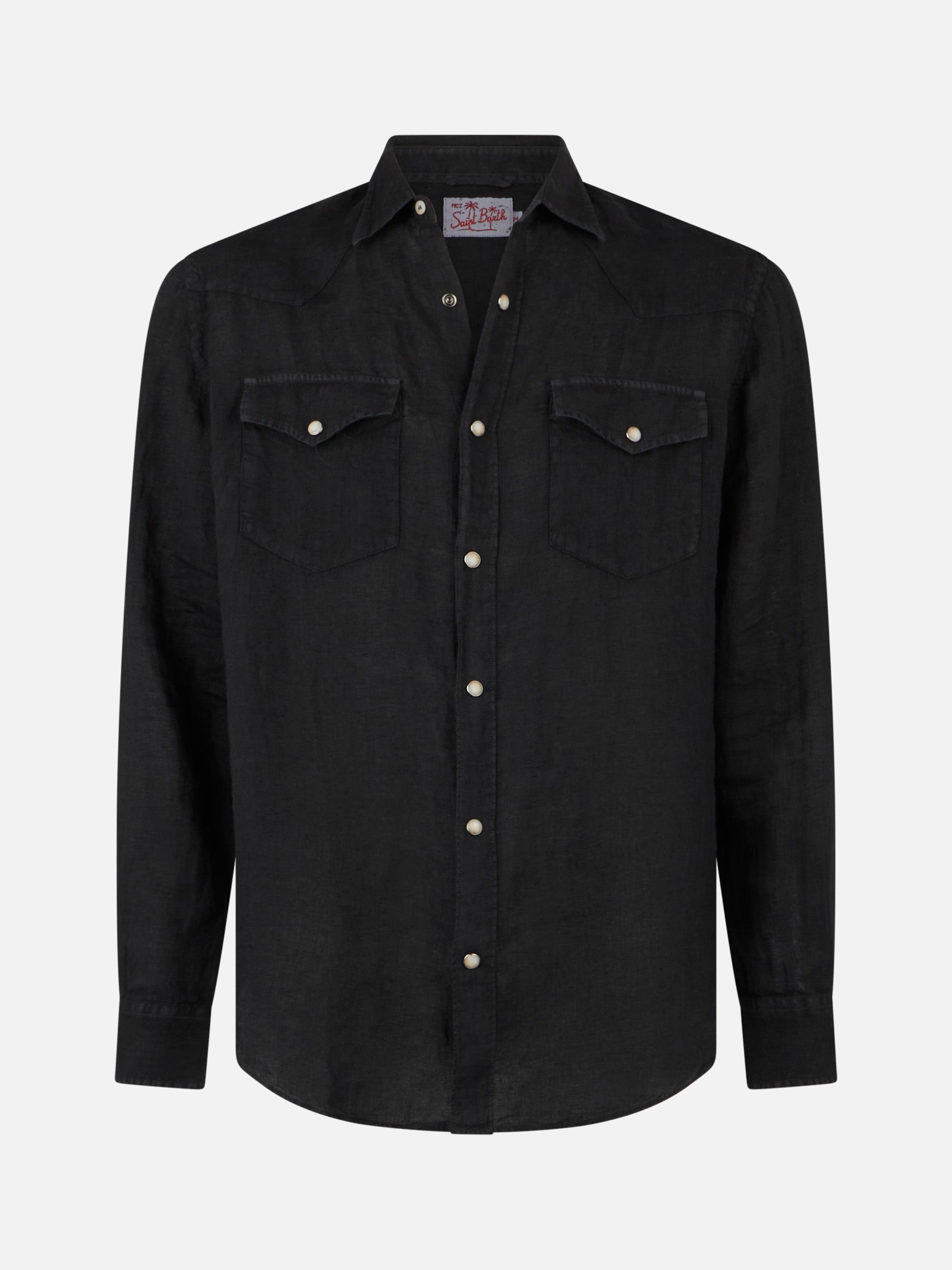 mc2-saint-barth-greg-camicia-uomo-in-lino-nero-stile-texano image 4