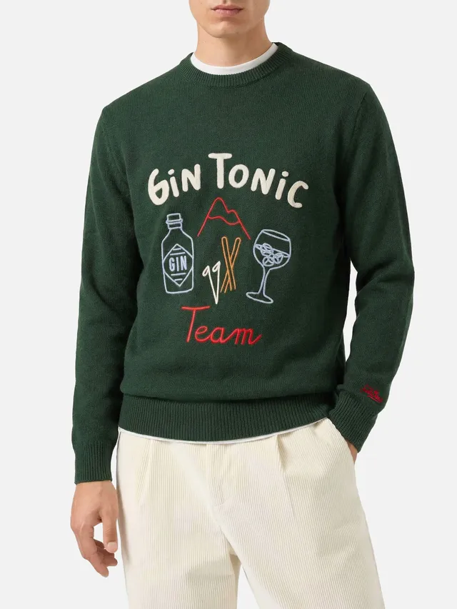 mc2-saint-barth-maglione-uomo-heron-verde-girocollo-ricamo-gin-tonic image 1
