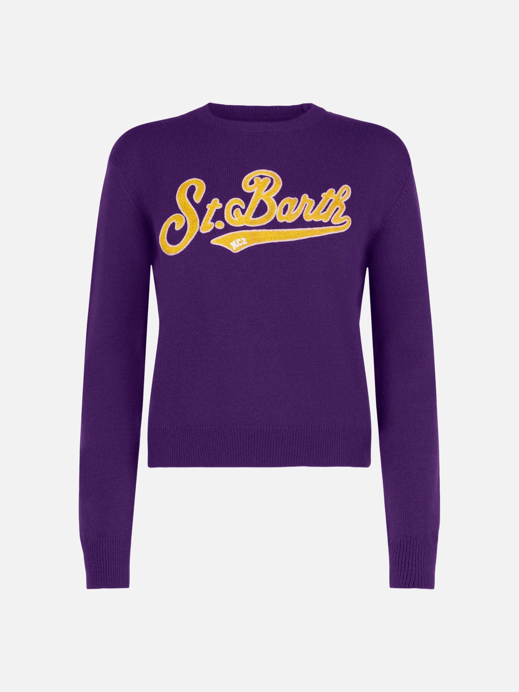 mc2-saint-barth-new-queen-maglione-crop-in-misto-cashmere-viola-con-logo image 4
