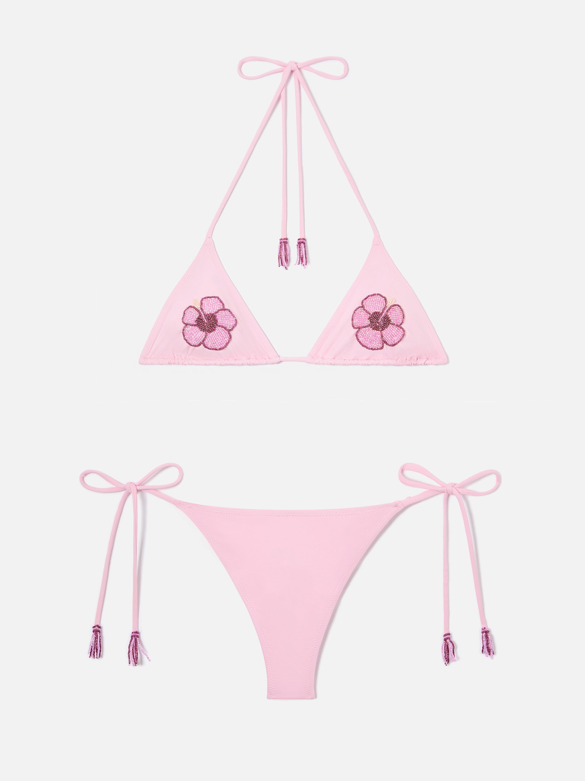 mc2-saint-barth-bikini-maleah-triangolo-rosa-con-applicazioni-floreali-perline image 1