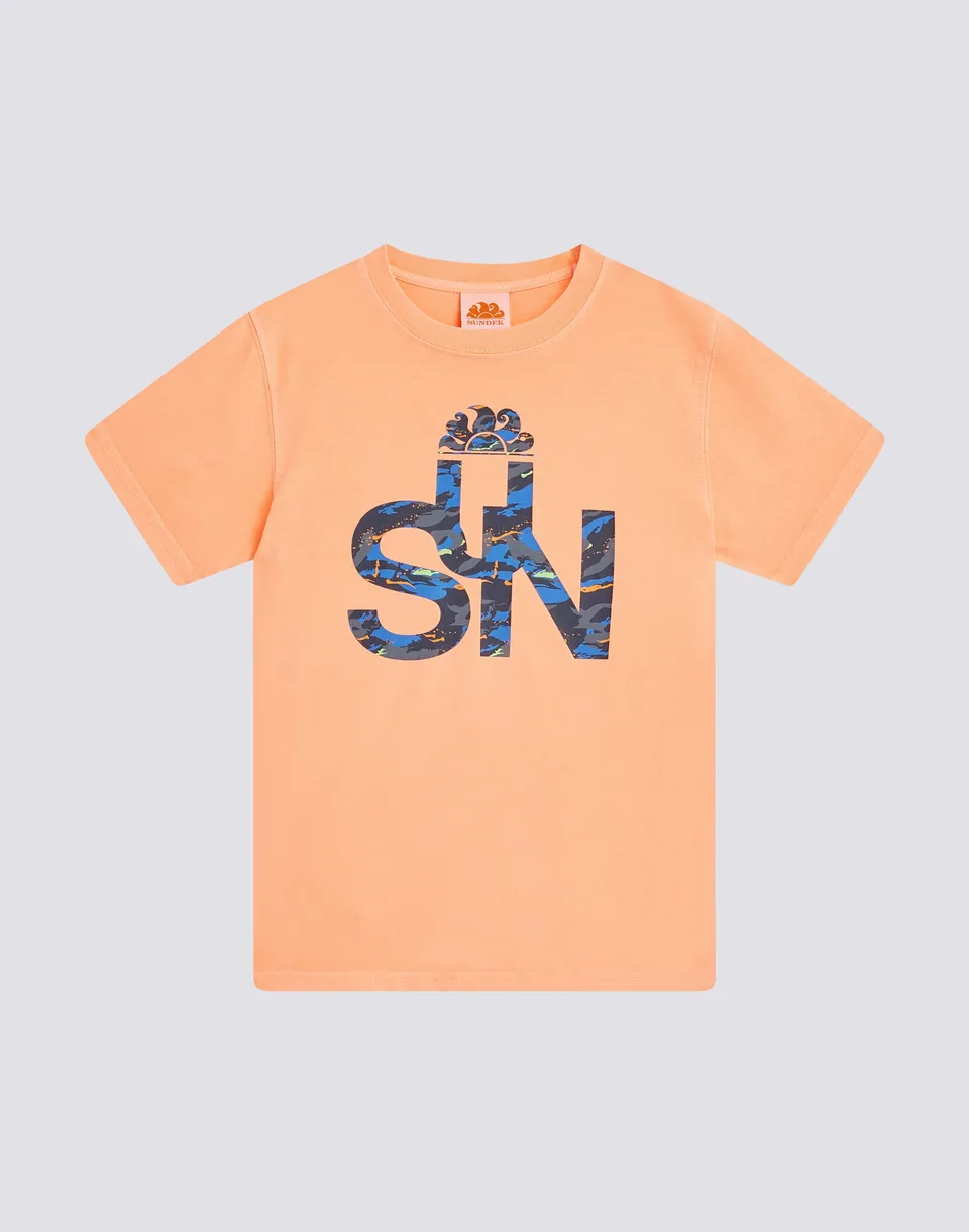 sundek-t-shirt-bambino-tinto-capo-in-cotone-jersey-con-logo-camou image 1
