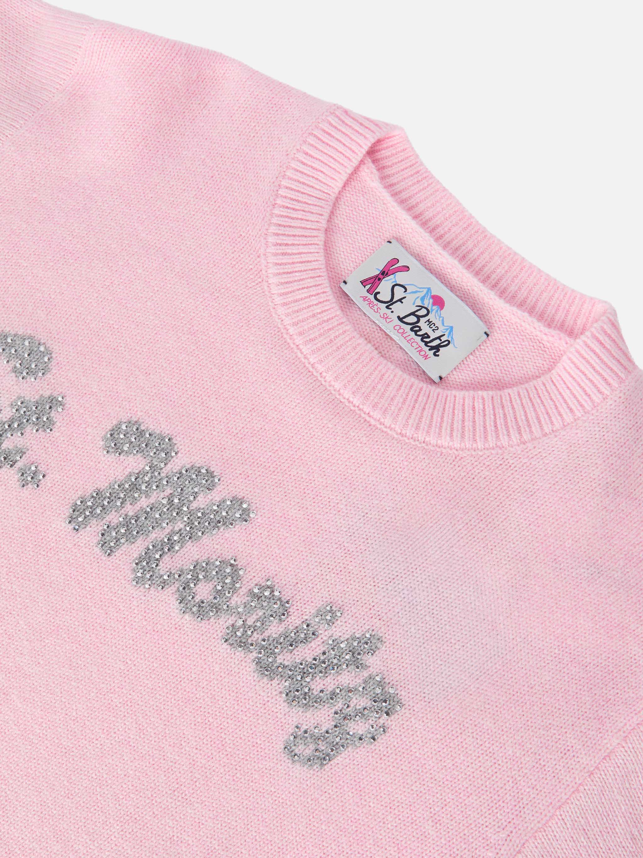 mc2-saint-barth-louise-jr-maglione-bambina-misto-cashmere-rosa-st-moritz-strass image 2