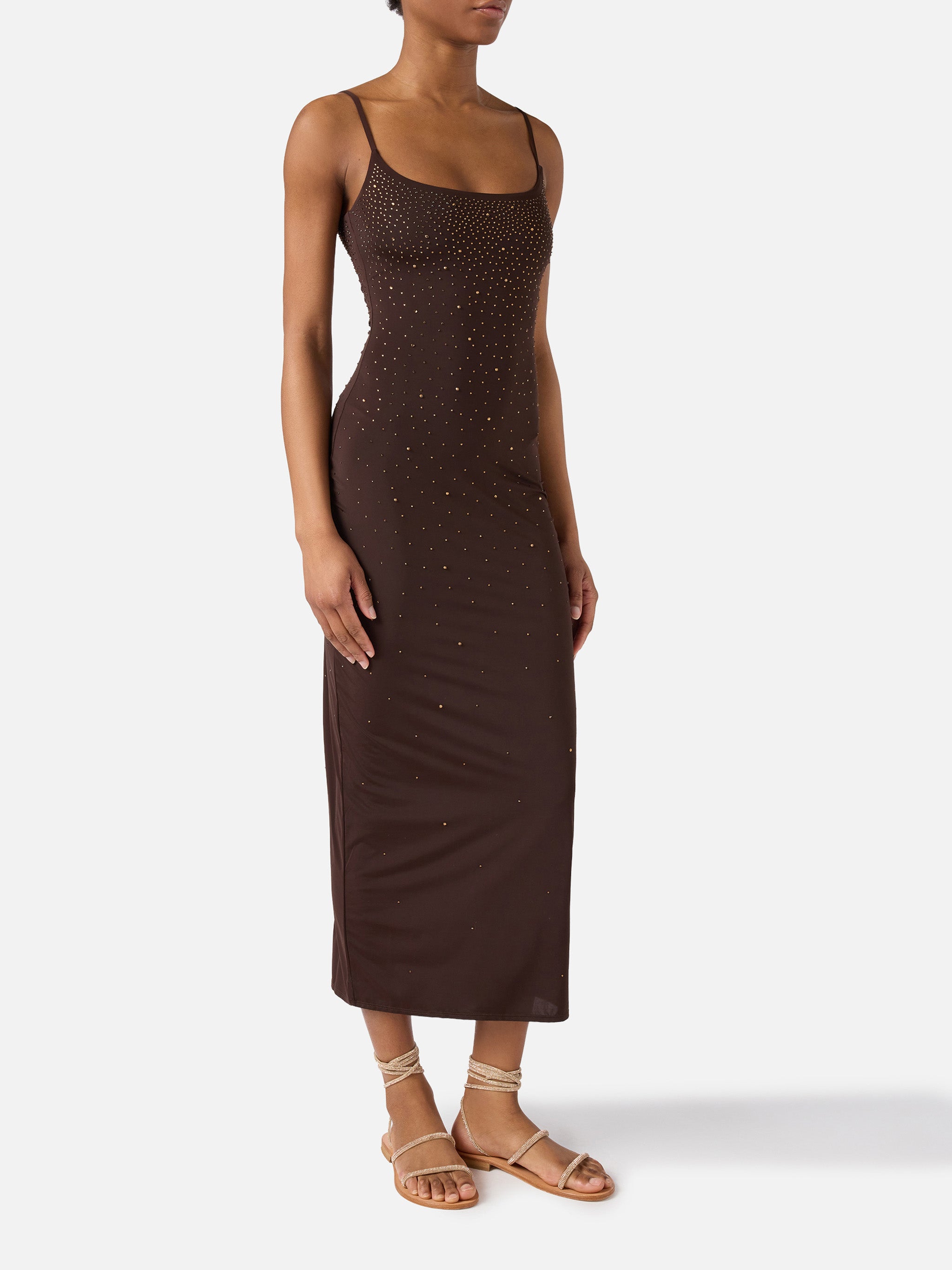 mc2-saint-barth-evy-abito-lungo-donna-marrone-con-strass-degrad image 1