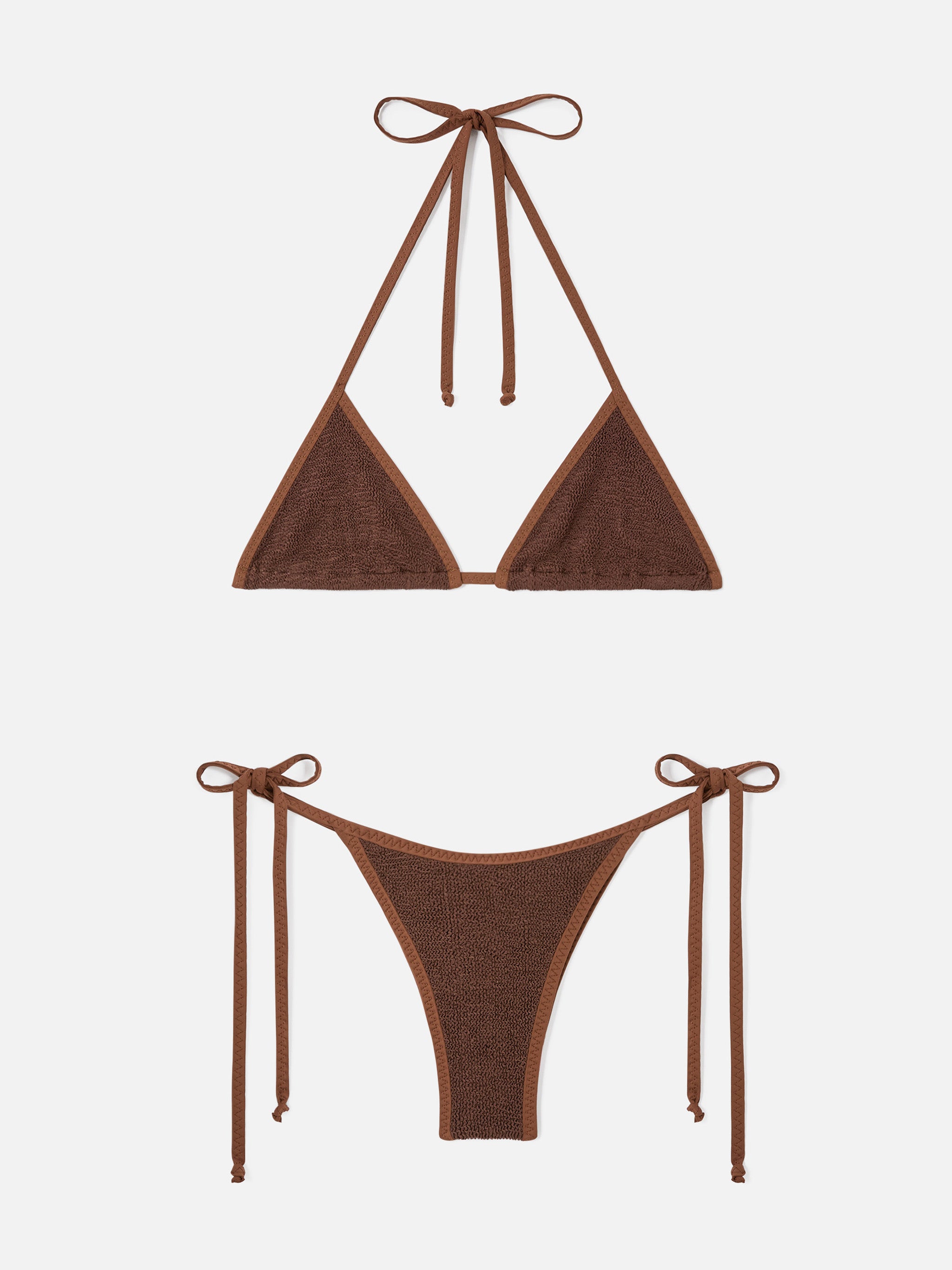 mc2-saint-barth-bikini-leah-norah-donna-triangolo-crinkle-marrone-con-piping image 1