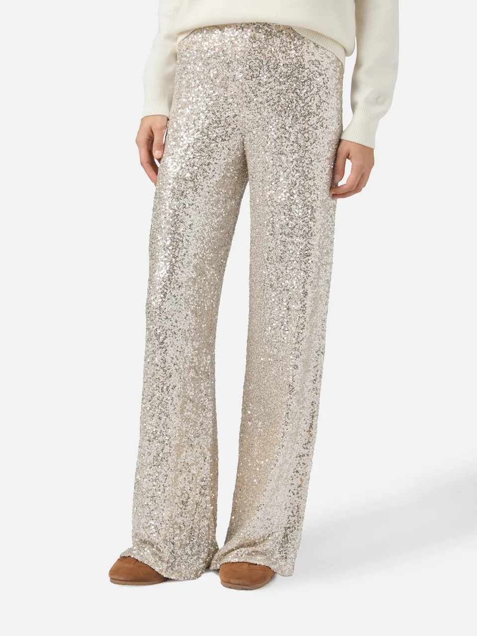 mc2-saint-barth-pantaloni-lucette-oro-in-tessuto-paillettes-gamba-dritta-donna image 1