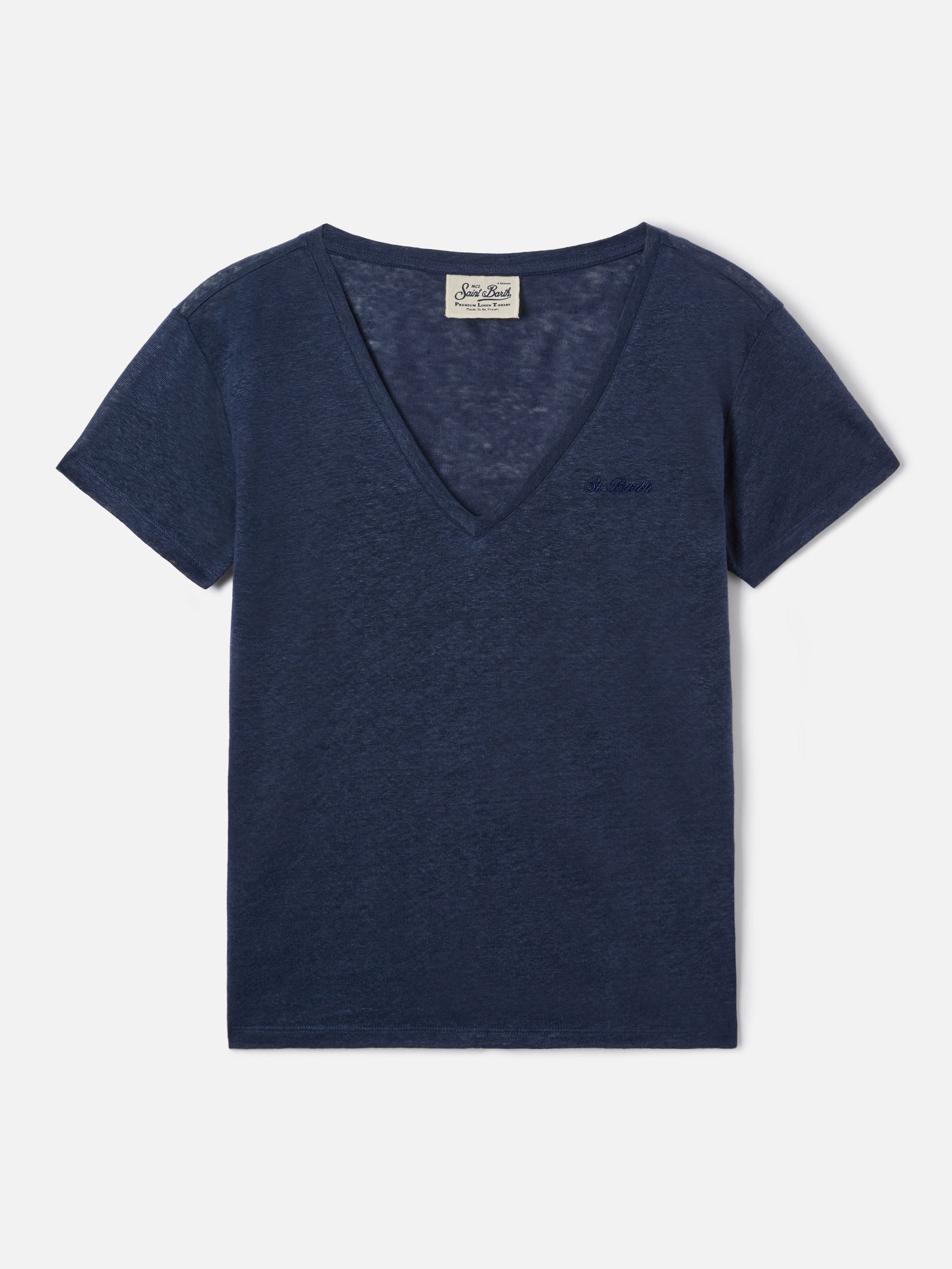mc2-saint-barth-t-shirt-eloise-in-lino-blu-con-logo-ricamato image 1