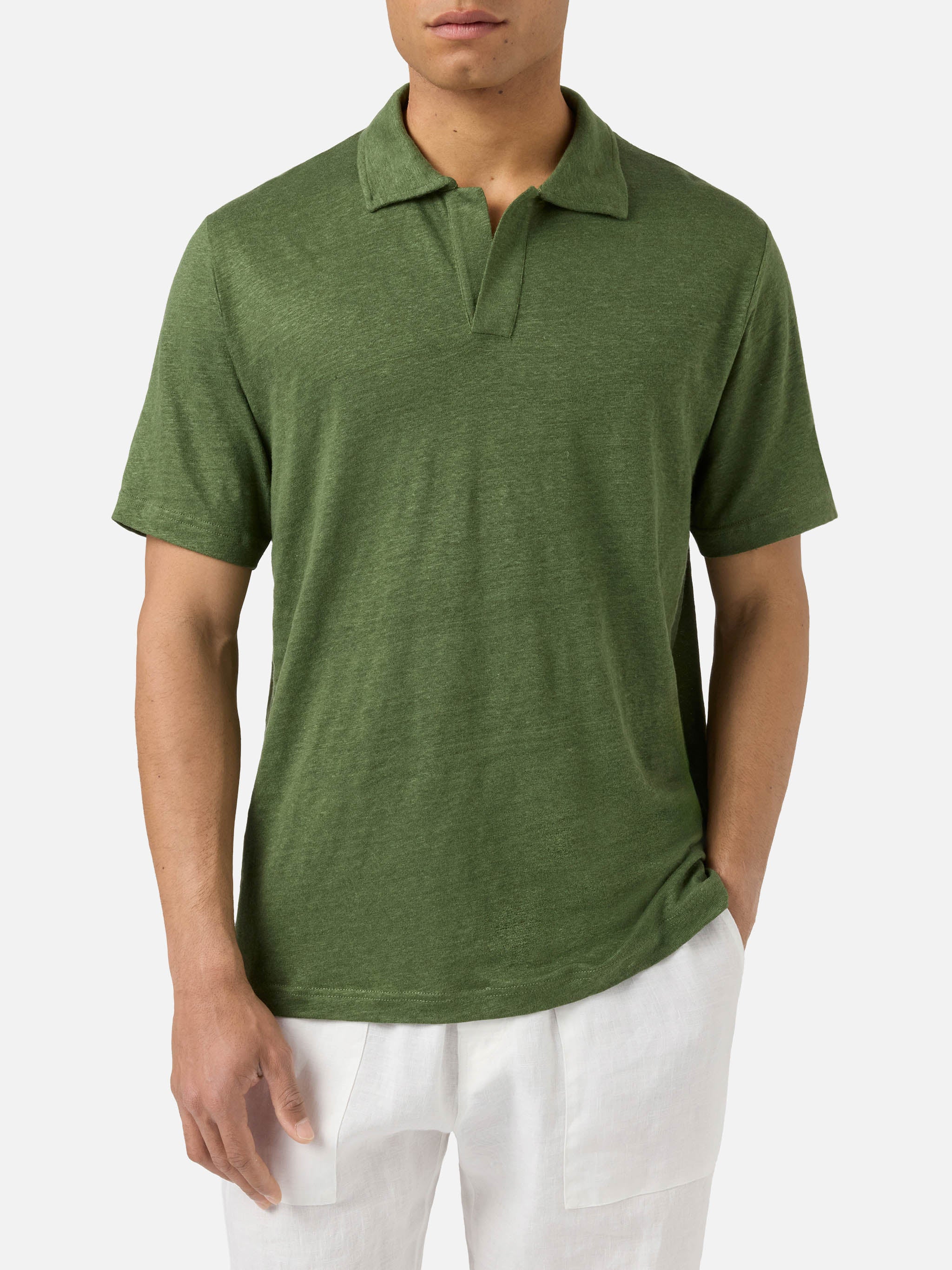mc2-saint-barth-polo-fraser-in-puro-lino-verde-militare-da-uomo image 1