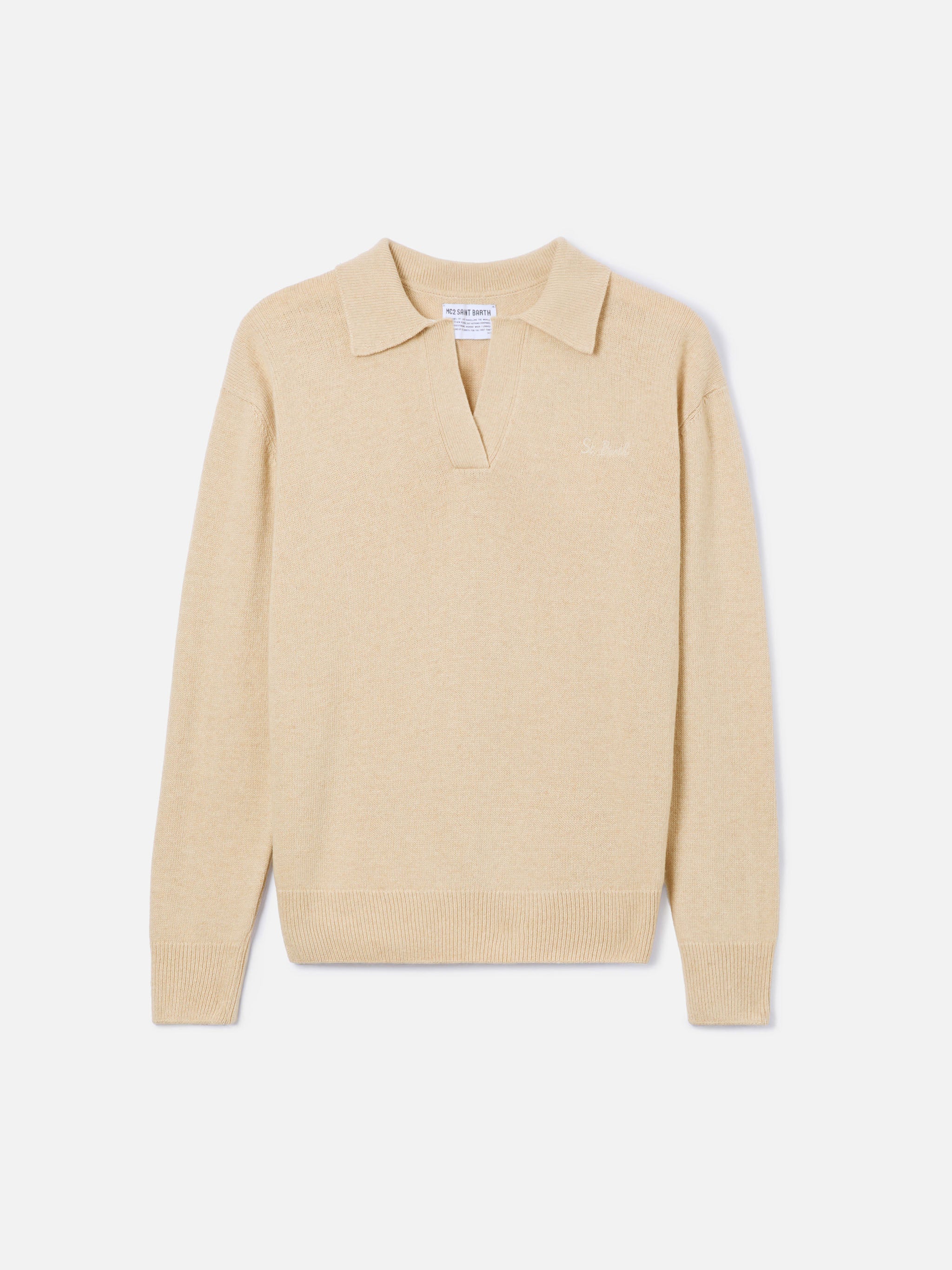 mc2-saint-barth-maglione-eze-donna-in-misto-cashmere-beige-collo-polo image 6