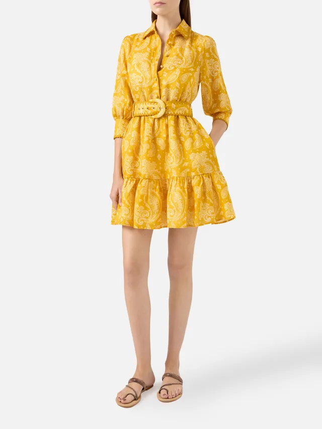 mc2-saint-barth-abito-corto-donna-in-lino-giallo-stampa-paisley-ocra image 1