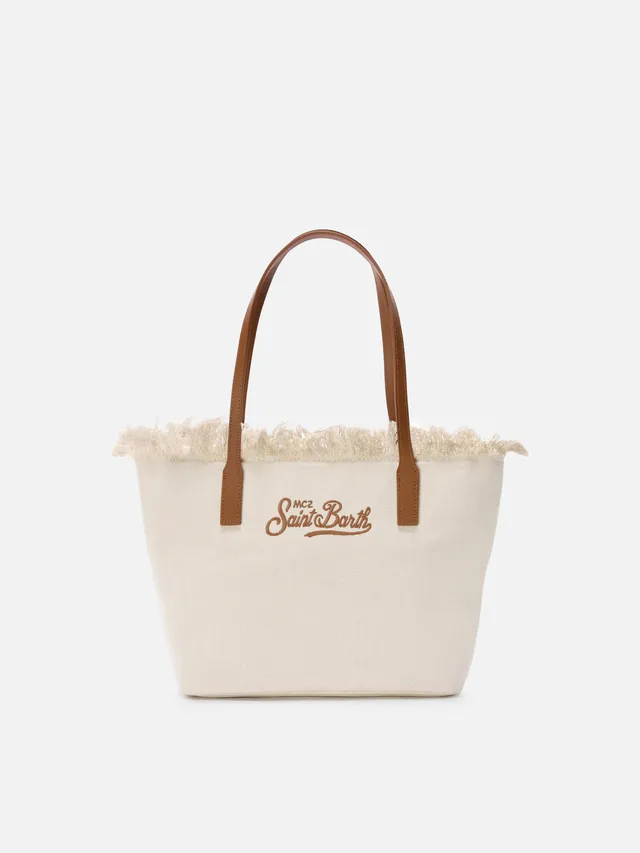 mc2-saint-barth-borsa-shopper-city-medium-bianca-canvas-con-frange image 1