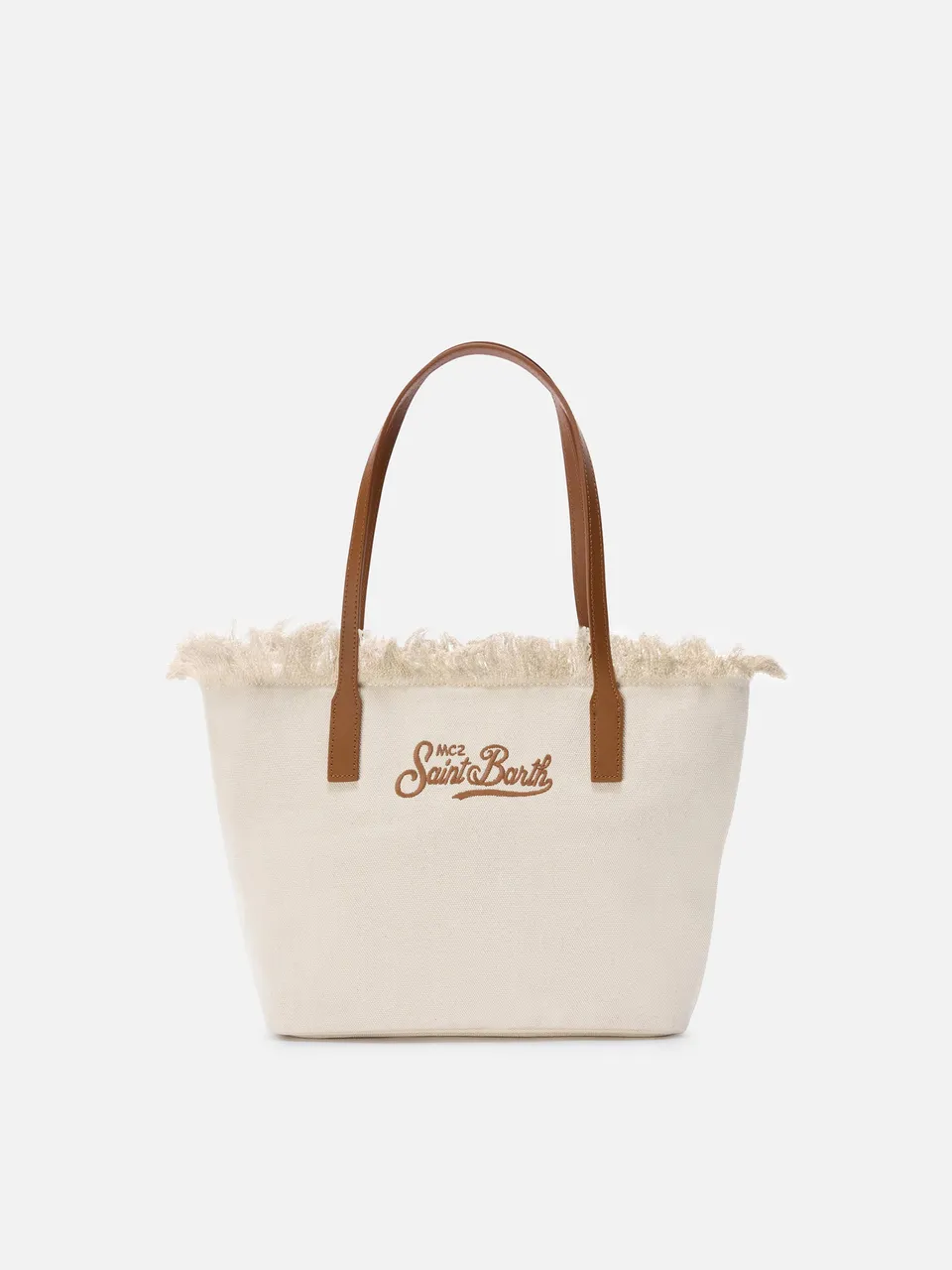 mc2-saint-barth-borsa-shopper-city-medium-bianca-canvas-con-frange image 1
