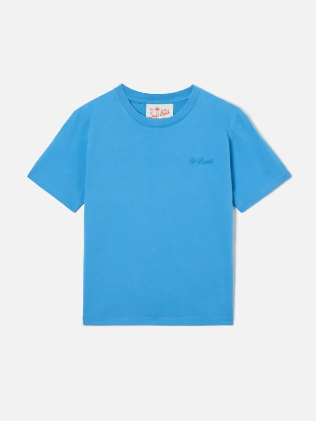 mc2-saint-barth-t-shirt-dover-jr-bambino-azzurro-polvere-cotone-logo-ricamato image 1