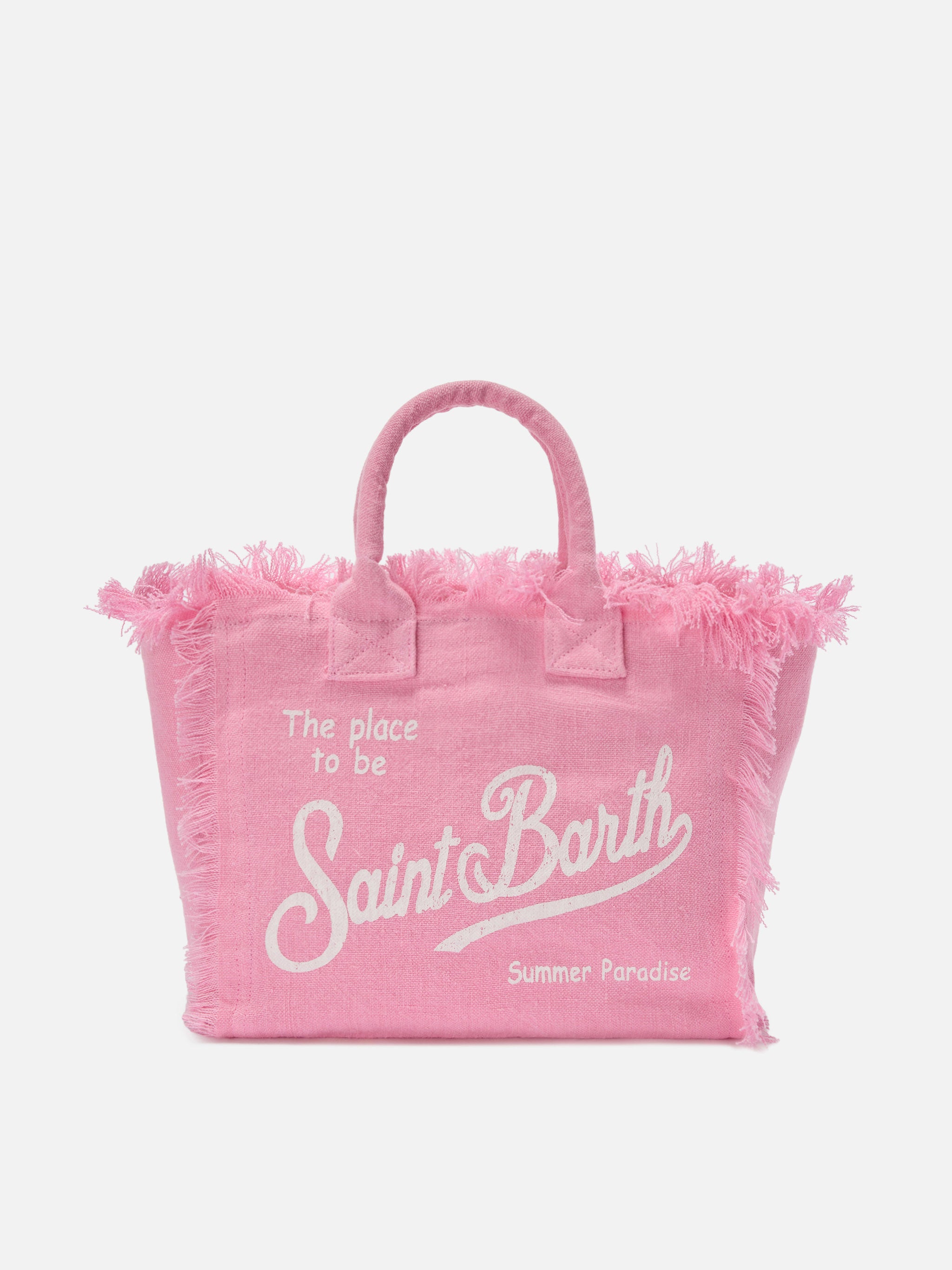 mc2-saint-barth-borsa-colette-in-lino-rosa-tinta-unita-con-frange image 7