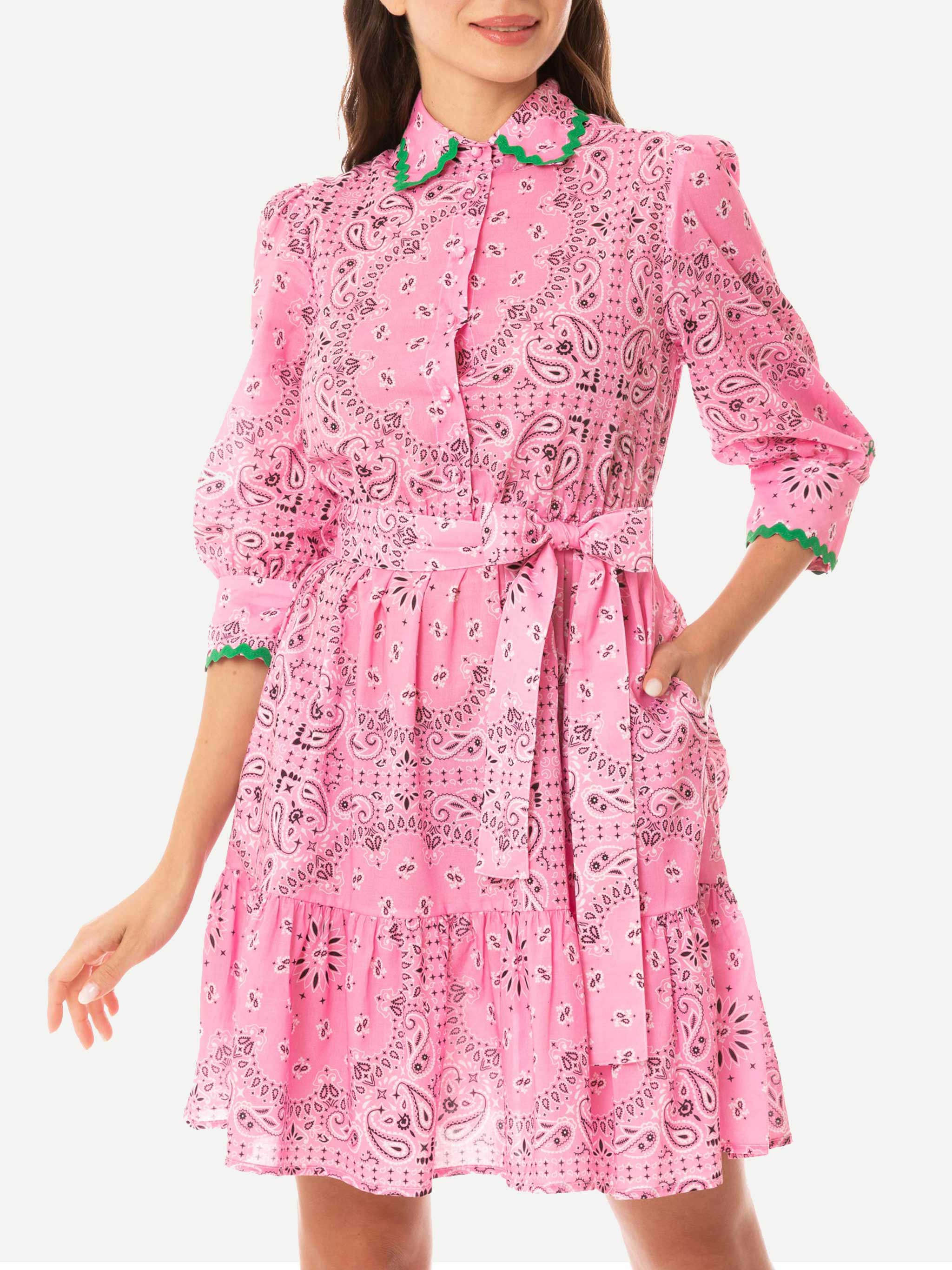 mc2-saint-barth-abito-corto-in-cotone-rosa-stampa-bandana-con-ricami image 3