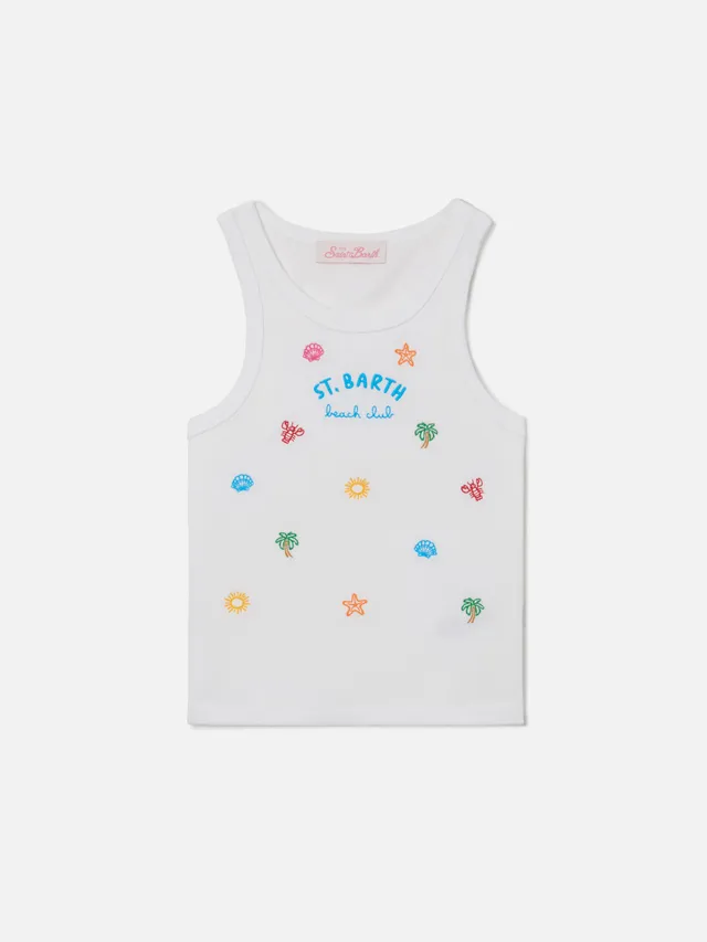 mc2-saint-barth-blue-jr-top-bambina-bianco-con-ricami-multicolor image 1