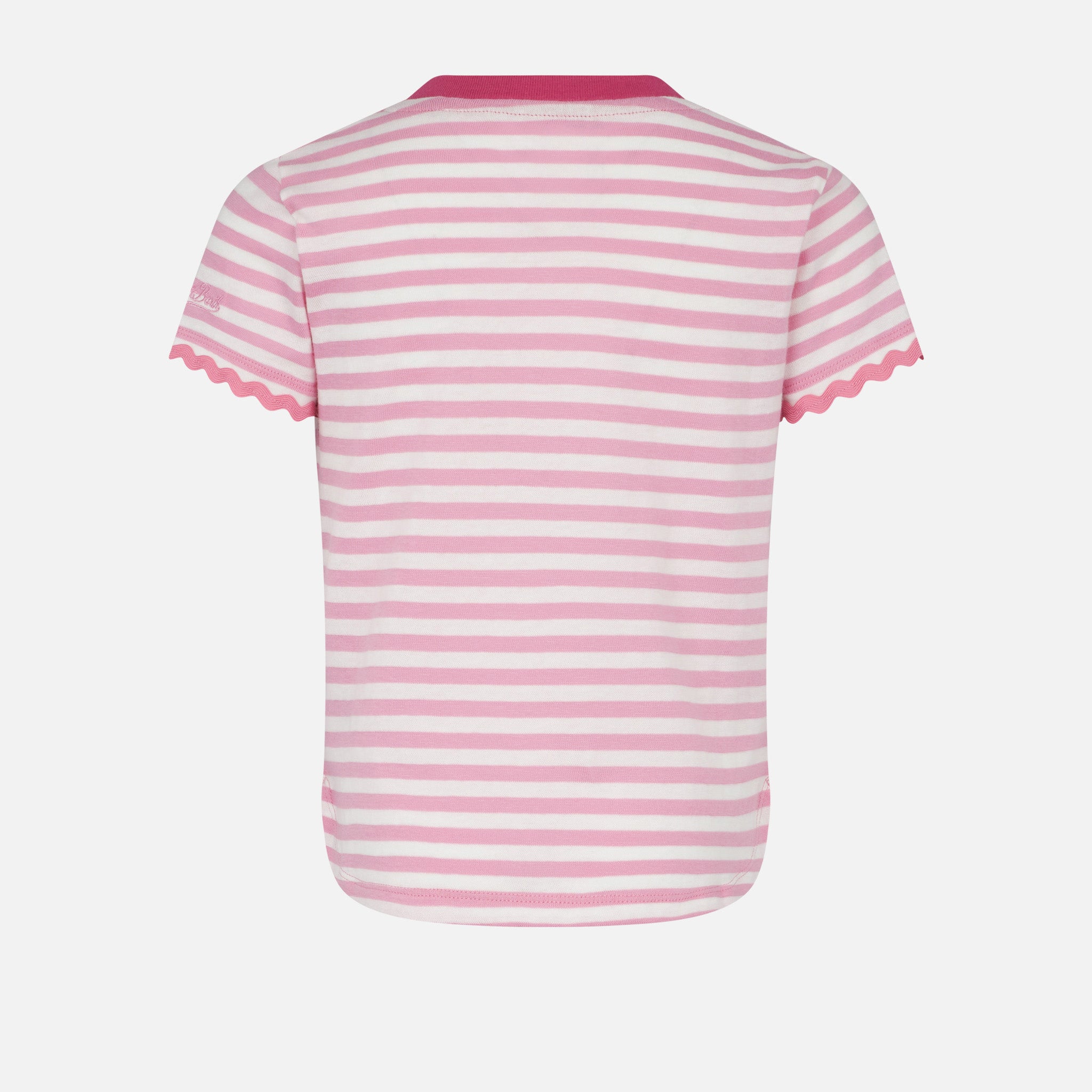 mc2-saint-barth-t-shirt-bambina-righe-fucsia-ricamo-st-barth image 3