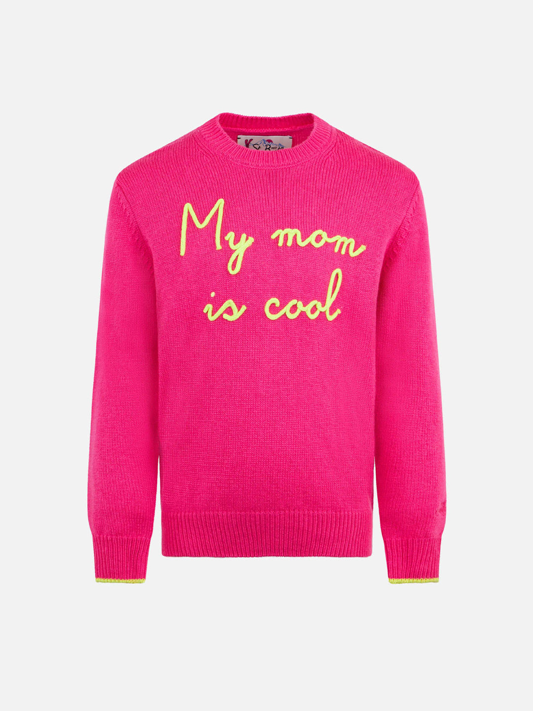 mc2-saint-barth-maglione-bambina-girocollo-rosa-fluo-ricamo-my-mom-is-cool-misto image 1