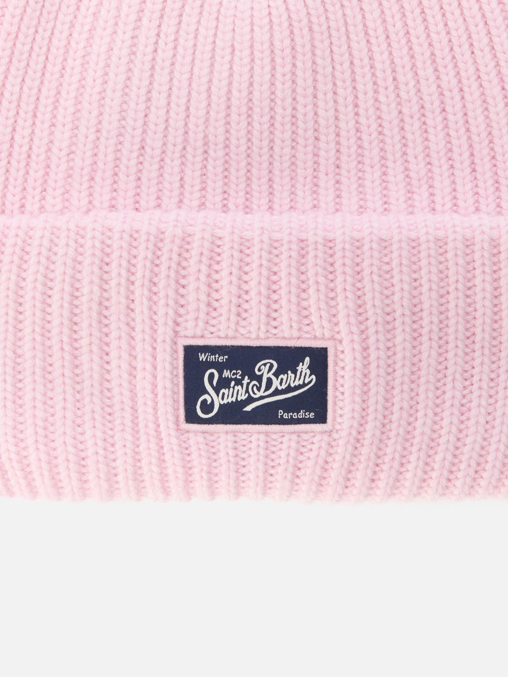mc2-saint-barth-berry-brr0003-berretto-a-coste-in-misto-cashmere-rosa-con-patch- image 2