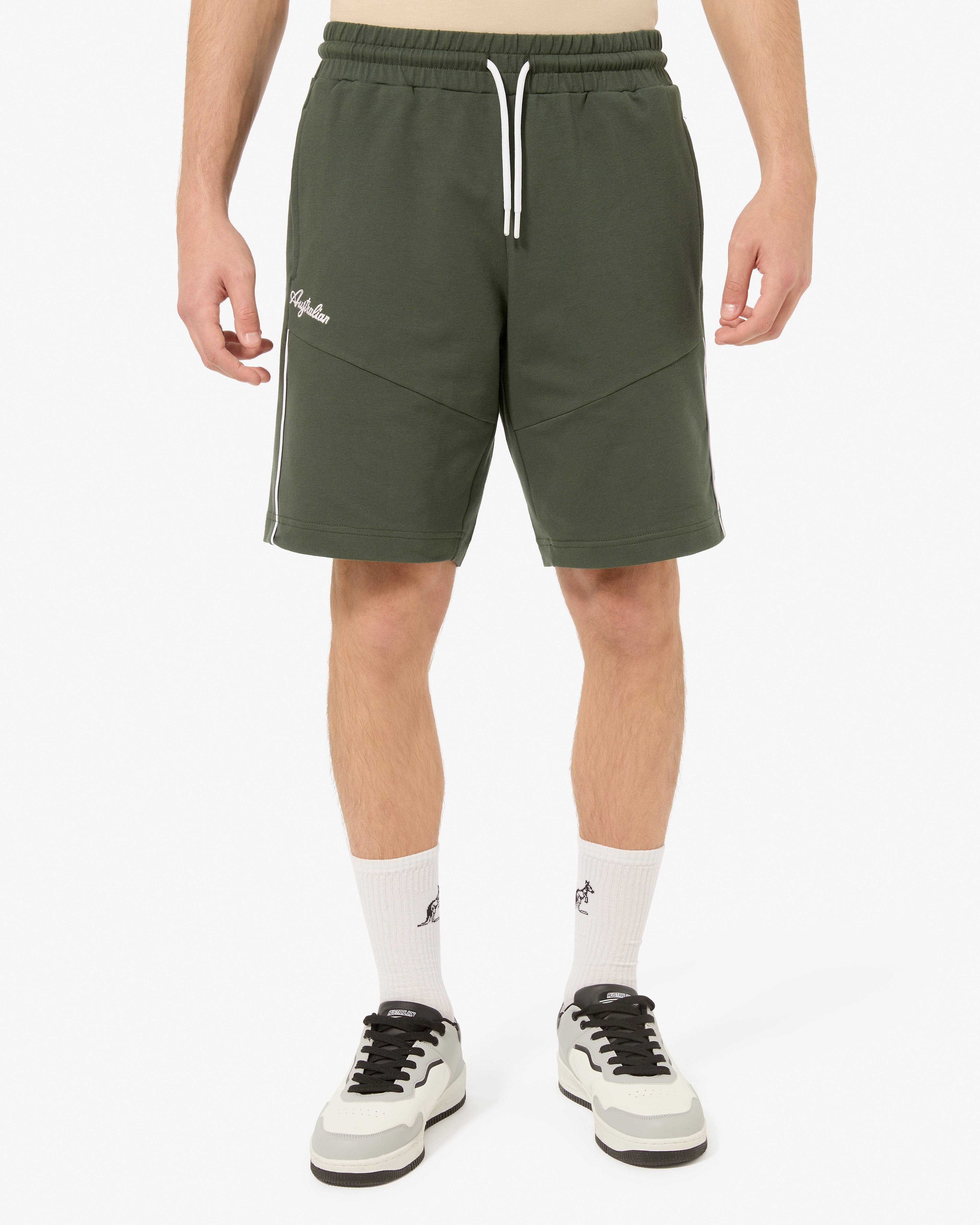 australian-collage-short-short-in-felpa-blu-con-piping-e-logo-ricamato image 1