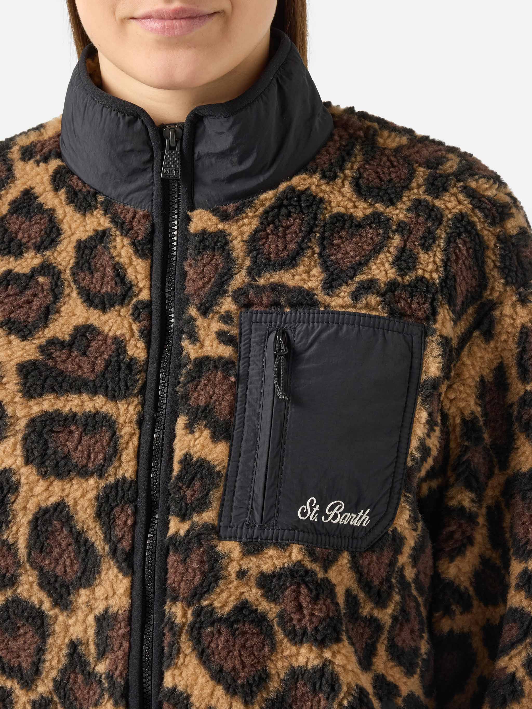 mc2-saint-barth-giacca-pile-teddy-keystone-donna-leopardata-cuore-marrone image 2