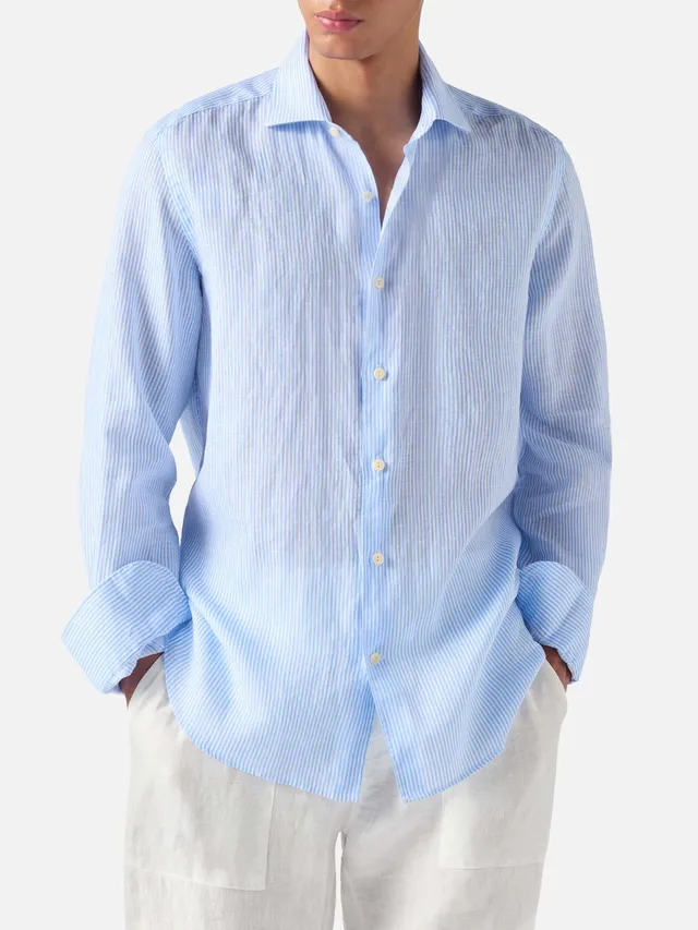 mc2-saint-barth-camicia-pamplona-in-puro-lino-a-righe-azzurre image 1