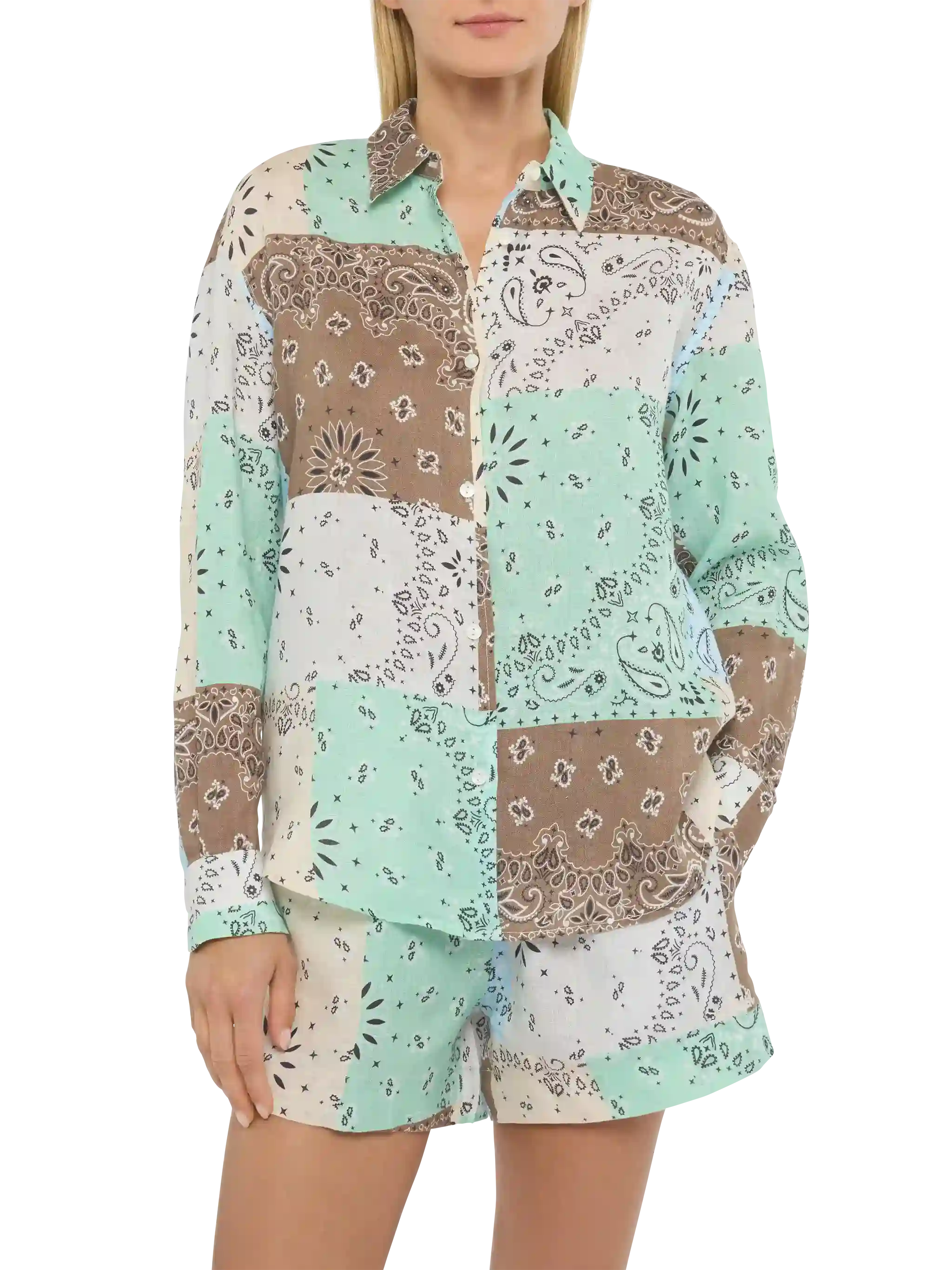 mc2-saint-barth-camicia-meredith-classica-in-lino-con-stampa-patch-bandana image 1