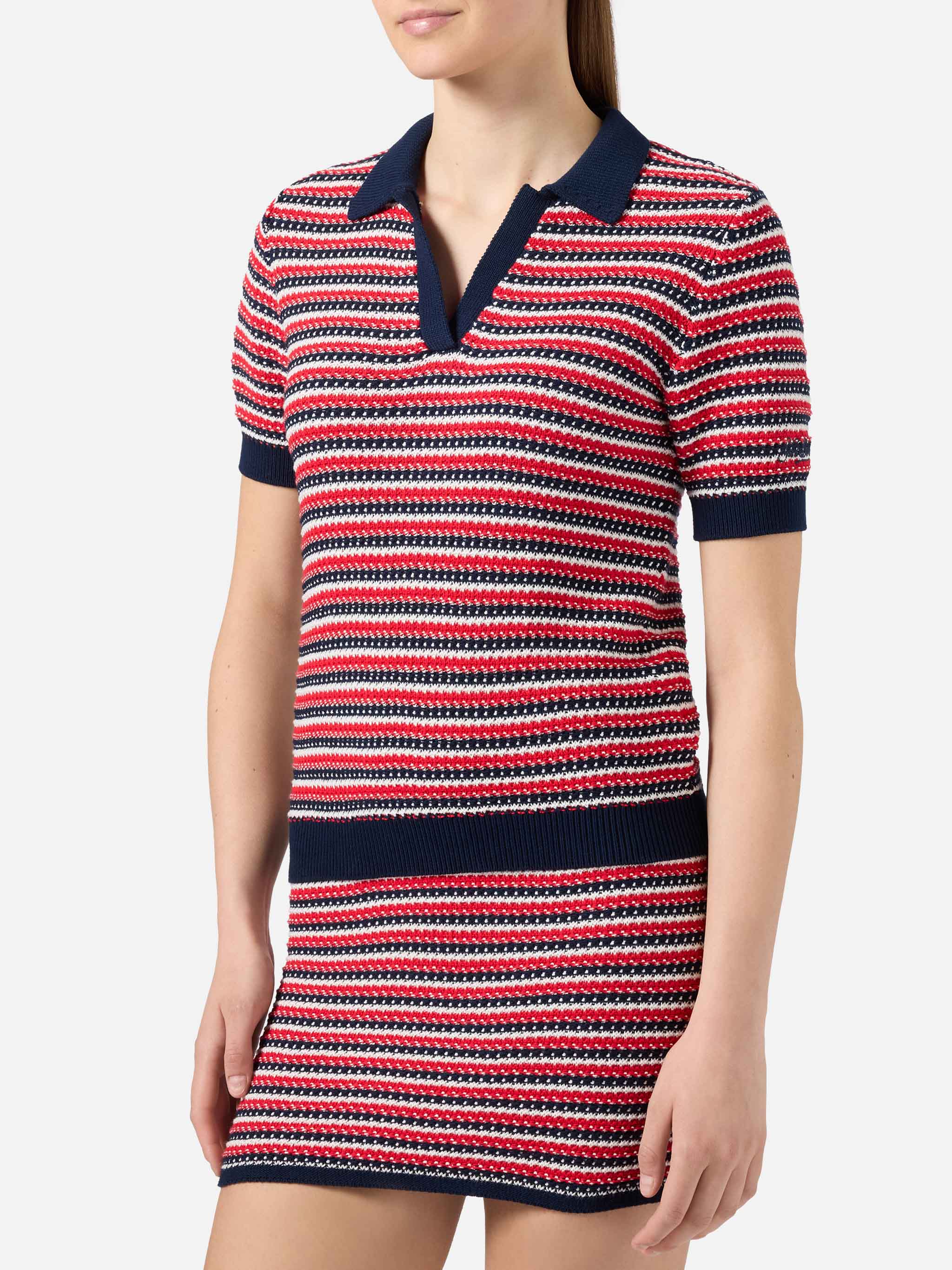 mc2-saint-barth-polo-caddy-ridge-donna-in-maglia-di-puro-cotone-a-righe-blu-ross image 1