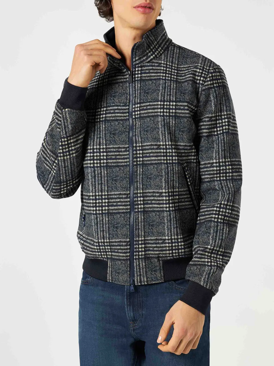 mc2-saint-barth-bomber-traveler-uomo-principe-di-galles-blu-con-zip image 1