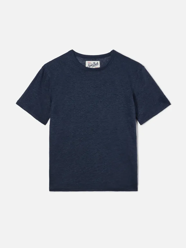 mc2-saint-barth-alex-t-shirt-bambino-puro-lino-blu-navy image 1