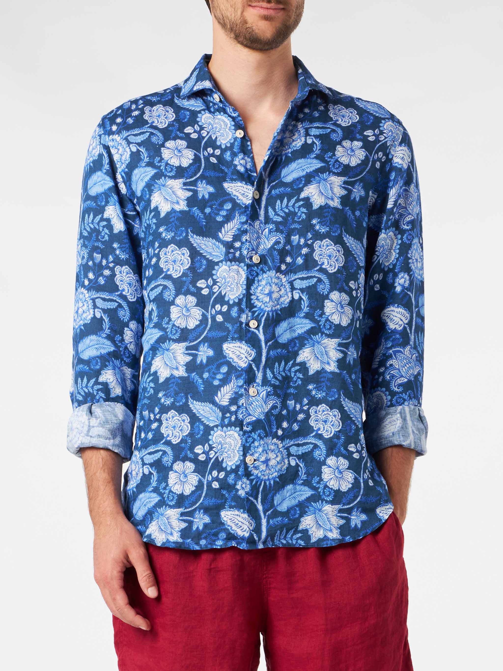 mc2-saint-barth-pamplona-camicia-uomo-lino-blu-fantasia-floreale image 1