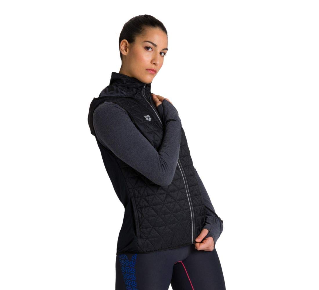arena-padded-gilet-smanicato-donna-nero-con-cappuccio-taglia-xs image 1