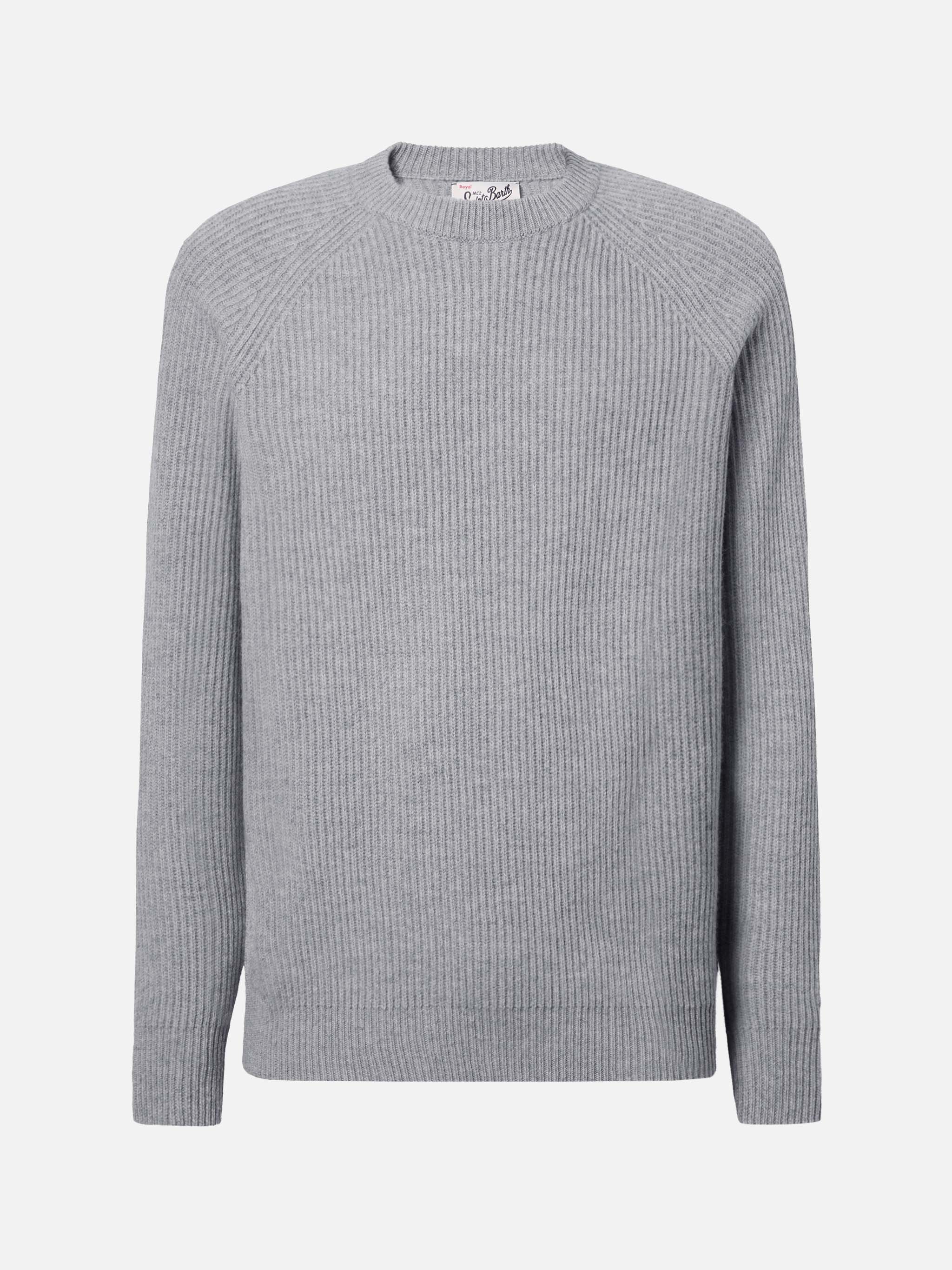mc2-saint-barth-maglione-marine-in-pura-lana-merino-grigio-melange-a-coste-ingle image 5