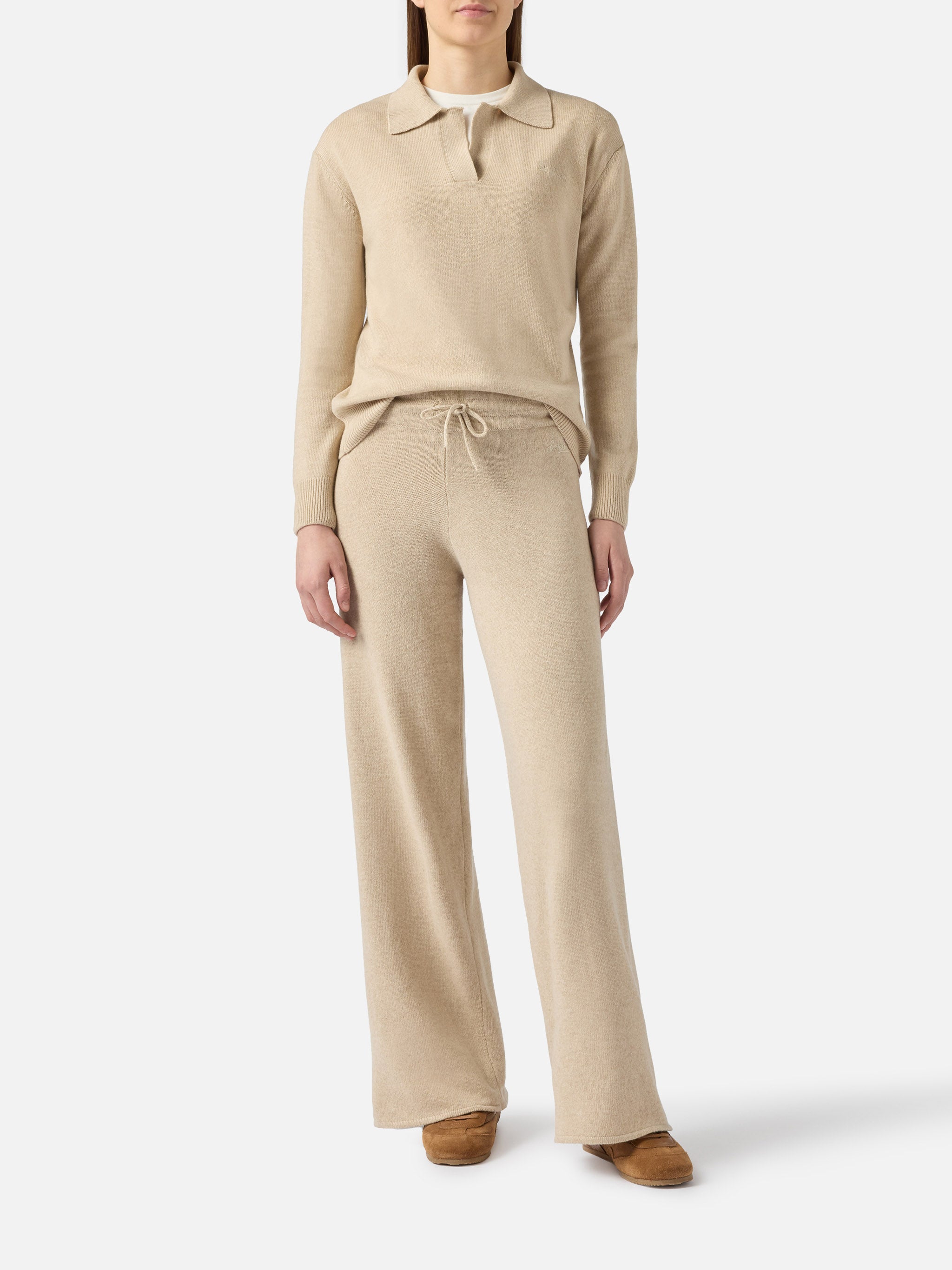 mc2-saint-barth-pantalone-a-palazzo-beige-in-maglia-cachemire-misto-donna image 2