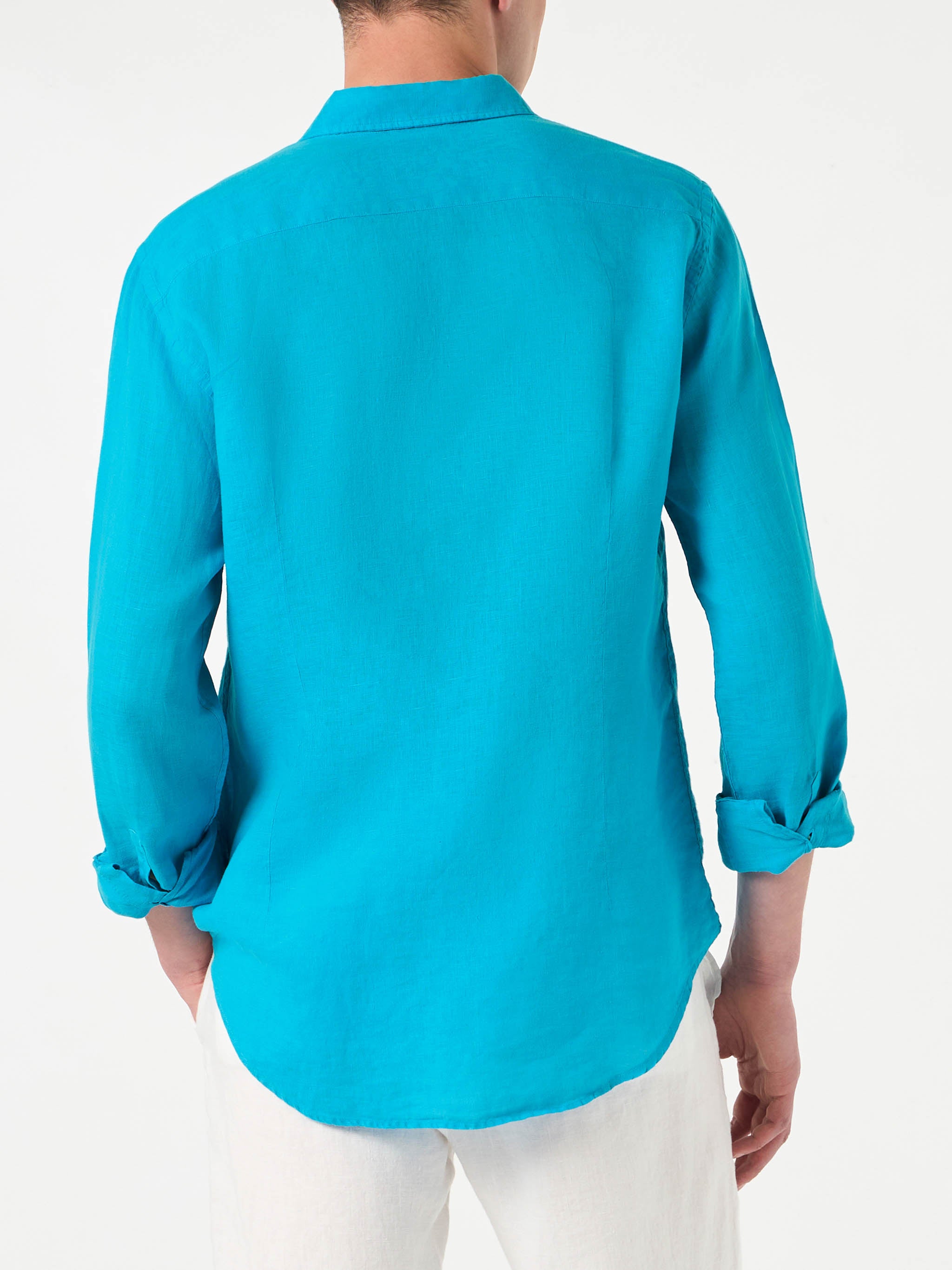 mc2-saint-barth-camicia-pamplona-uomo-in-lino-turchese-maniche-lunghe image 3