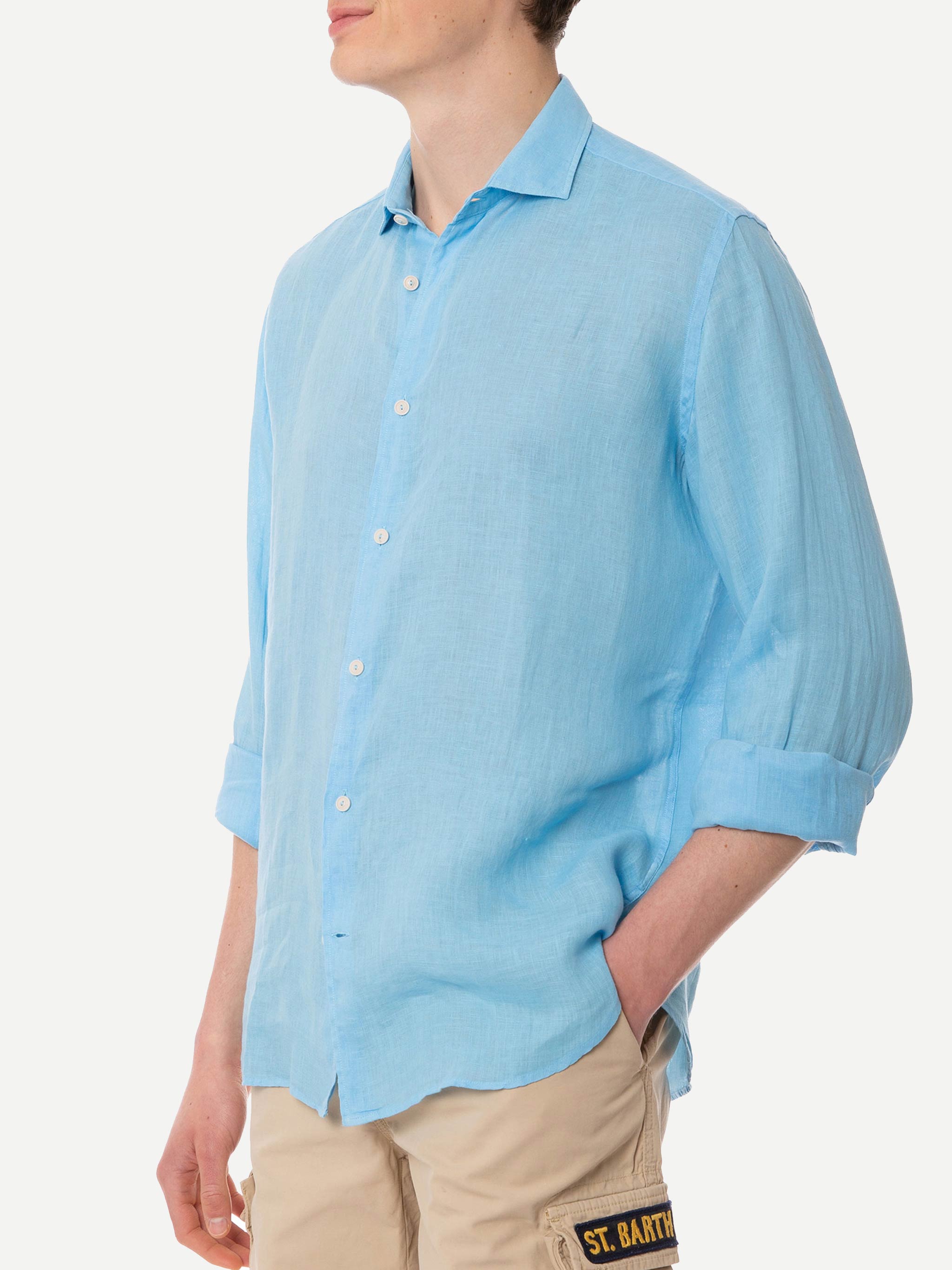 mc2-saint-barth-pamplona-camicia-uomo-in-puro-lino-azzurro image 2