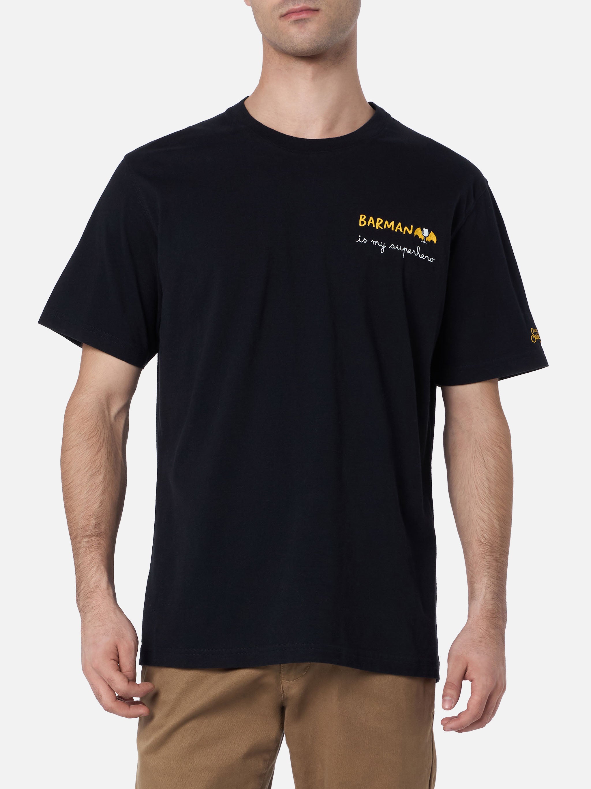 mc2-saint-barth-arnott-t-shirt-uomo-nera-cotone-pesante-ricamo-barman image 2