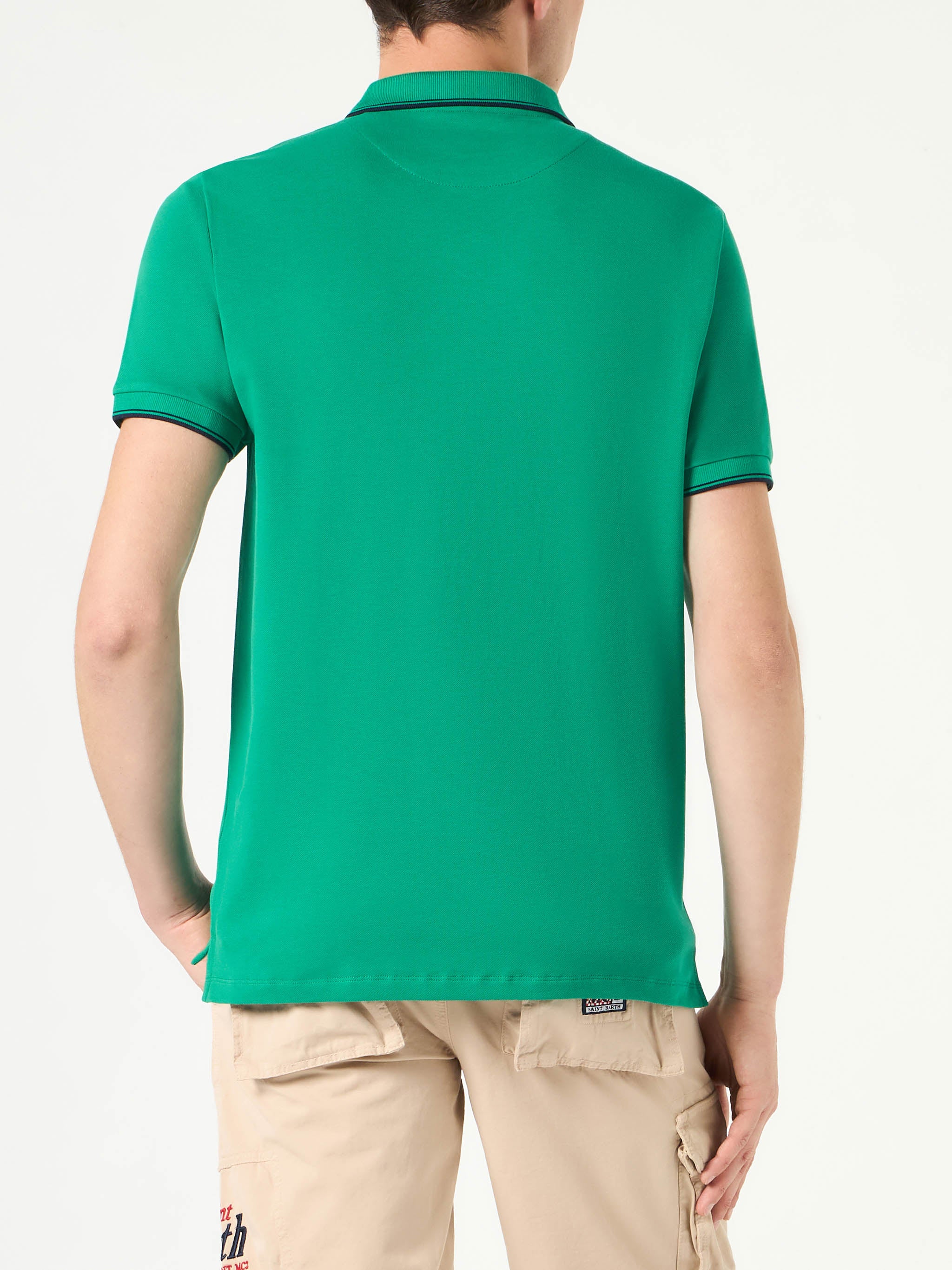 polo-mc2-saint-barth-in-piquet-di-cotone-stretch-verde-con-logo-ricamato image 3
