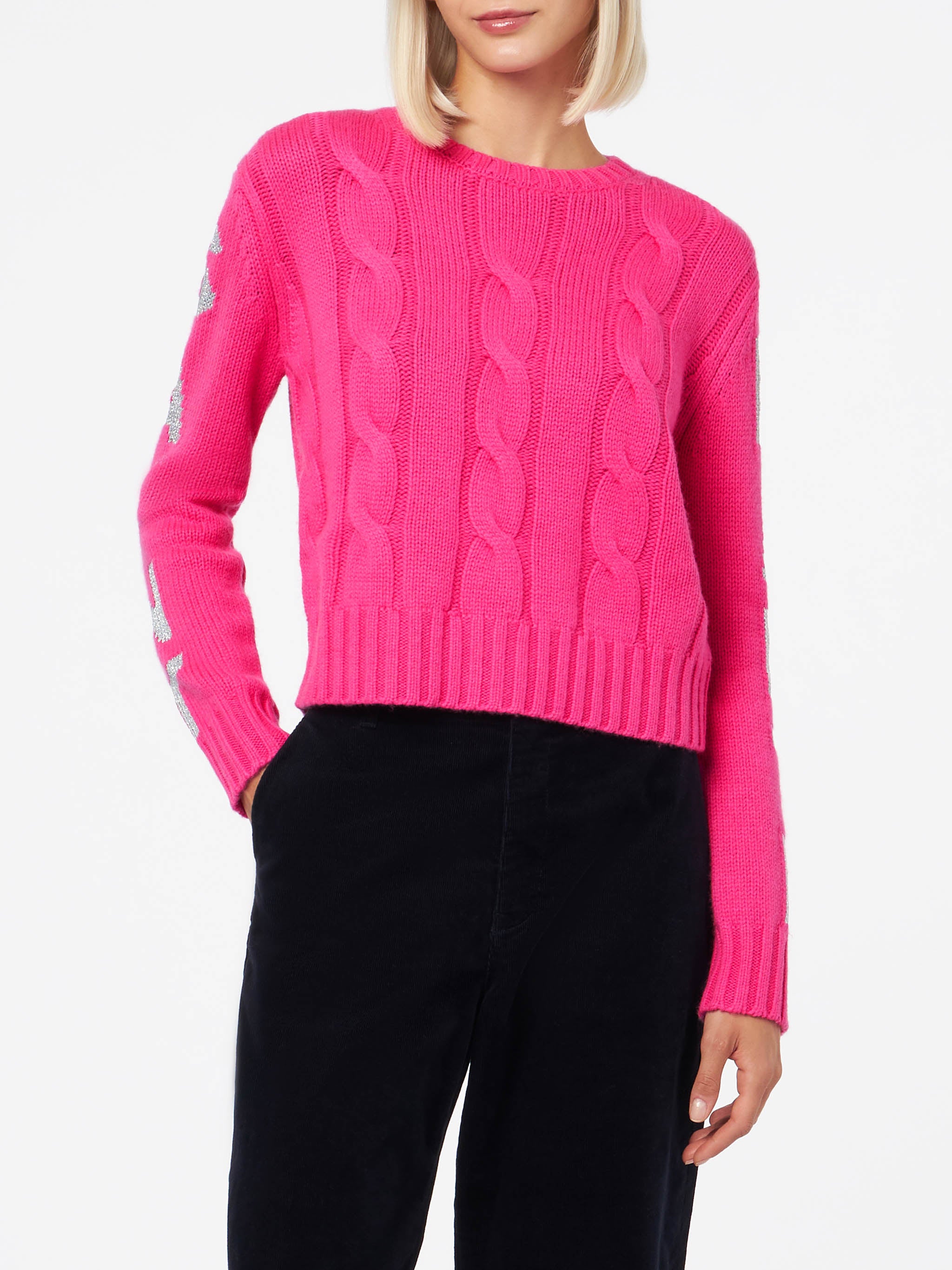 mc2-saint-barth-maglione-donna-malmo-fucsia-fluo-con-jacquard-lurex image 1